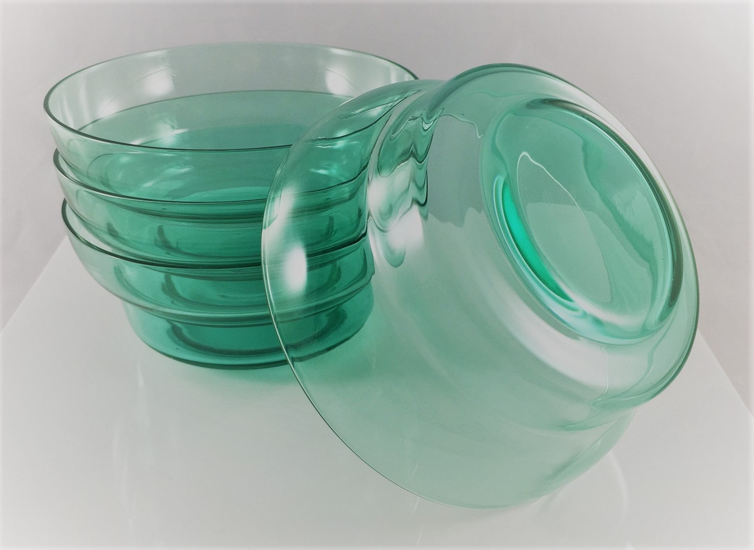 Set of 4 Uranium Glass Bowls Green Glass Bowls Vintage Cereal Bowls