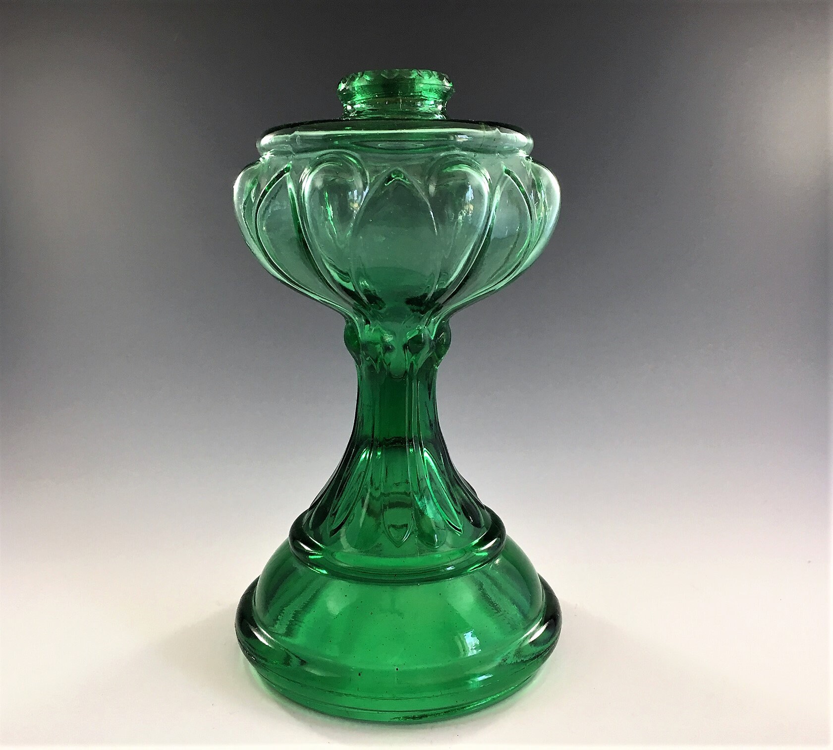Set of Two Vintage Green Glass Oil Lamps