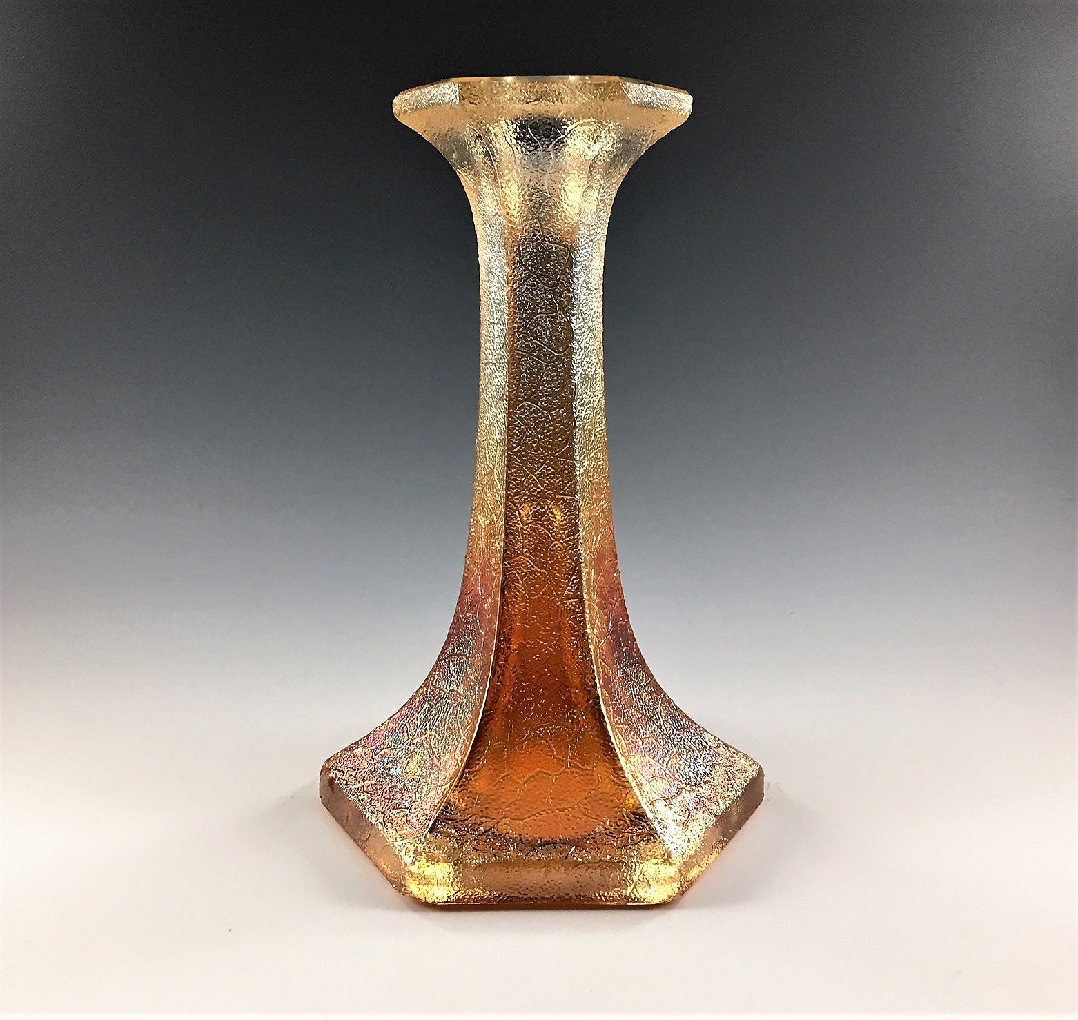 Vintage Carnival Glass Candlestick Holder Glass Crackle