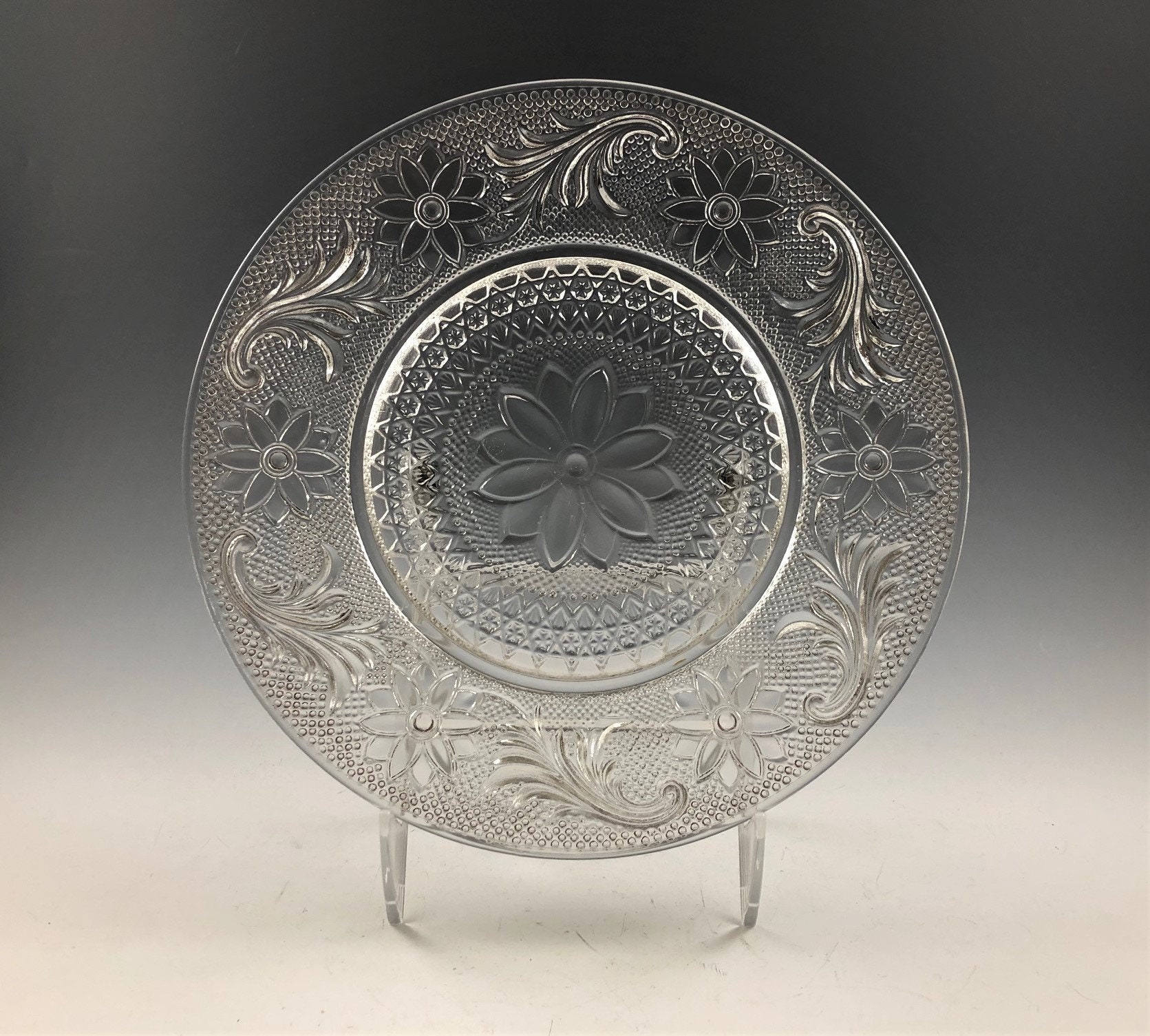 Indiana Glass Sandwich Pattern Set of 7 Luncheon Plates 8 3/8 Inch