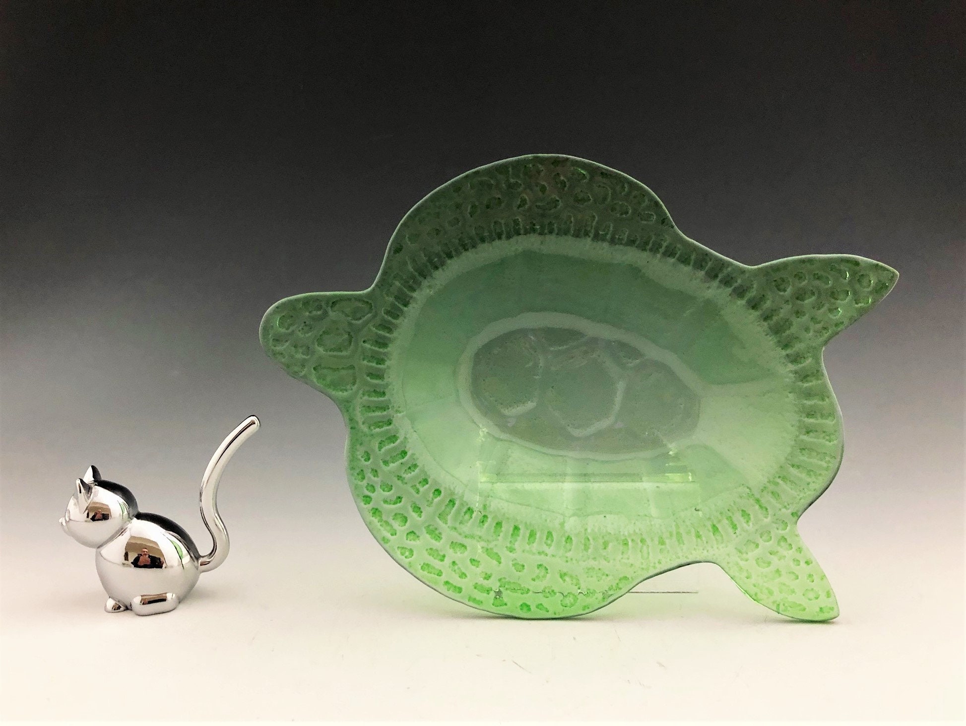 Green Glass Turtle Bowl Sea Turtle Trinket Bowl