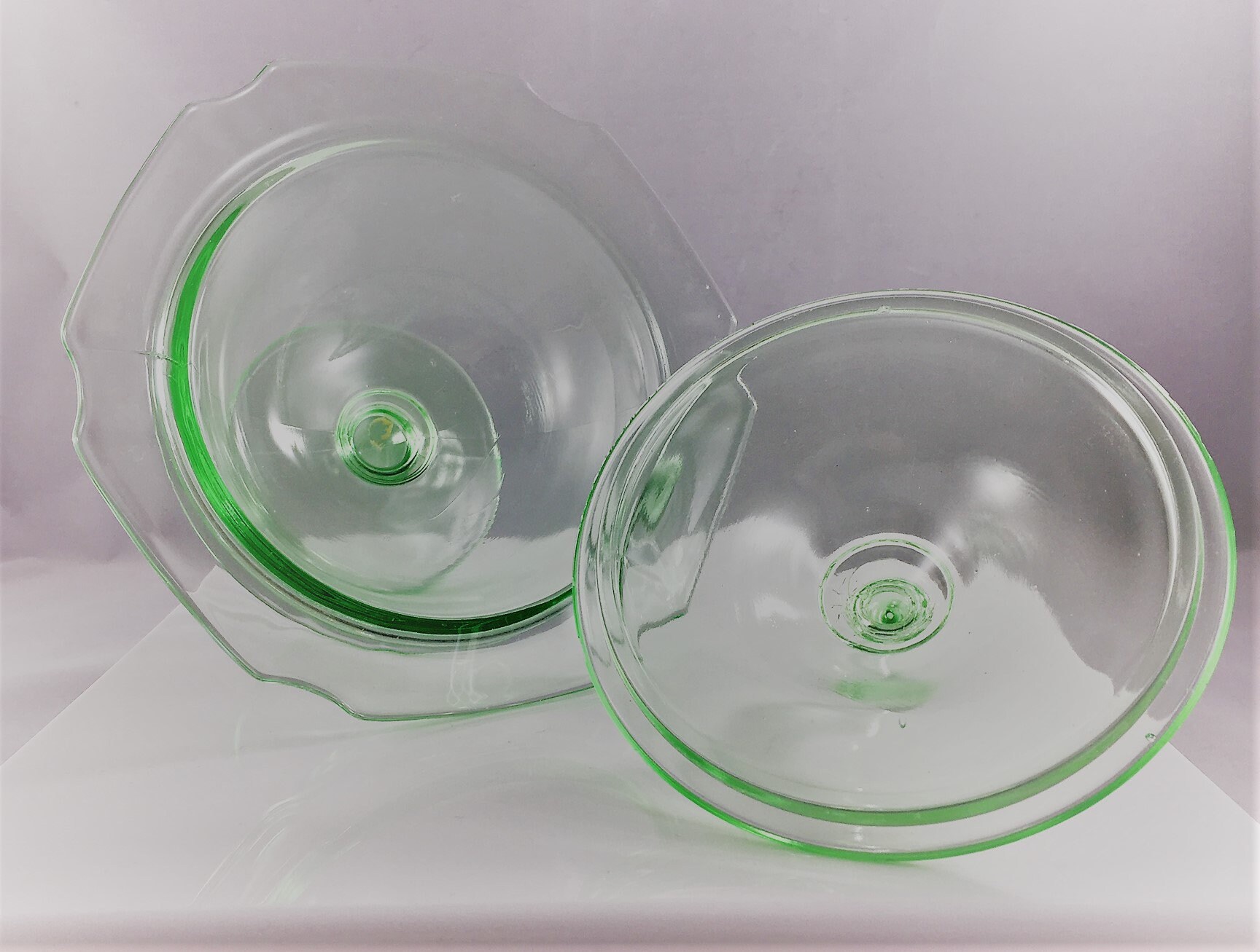 Vintage Green Depression Glass Covered Candy Dish Hexagonal Pattern