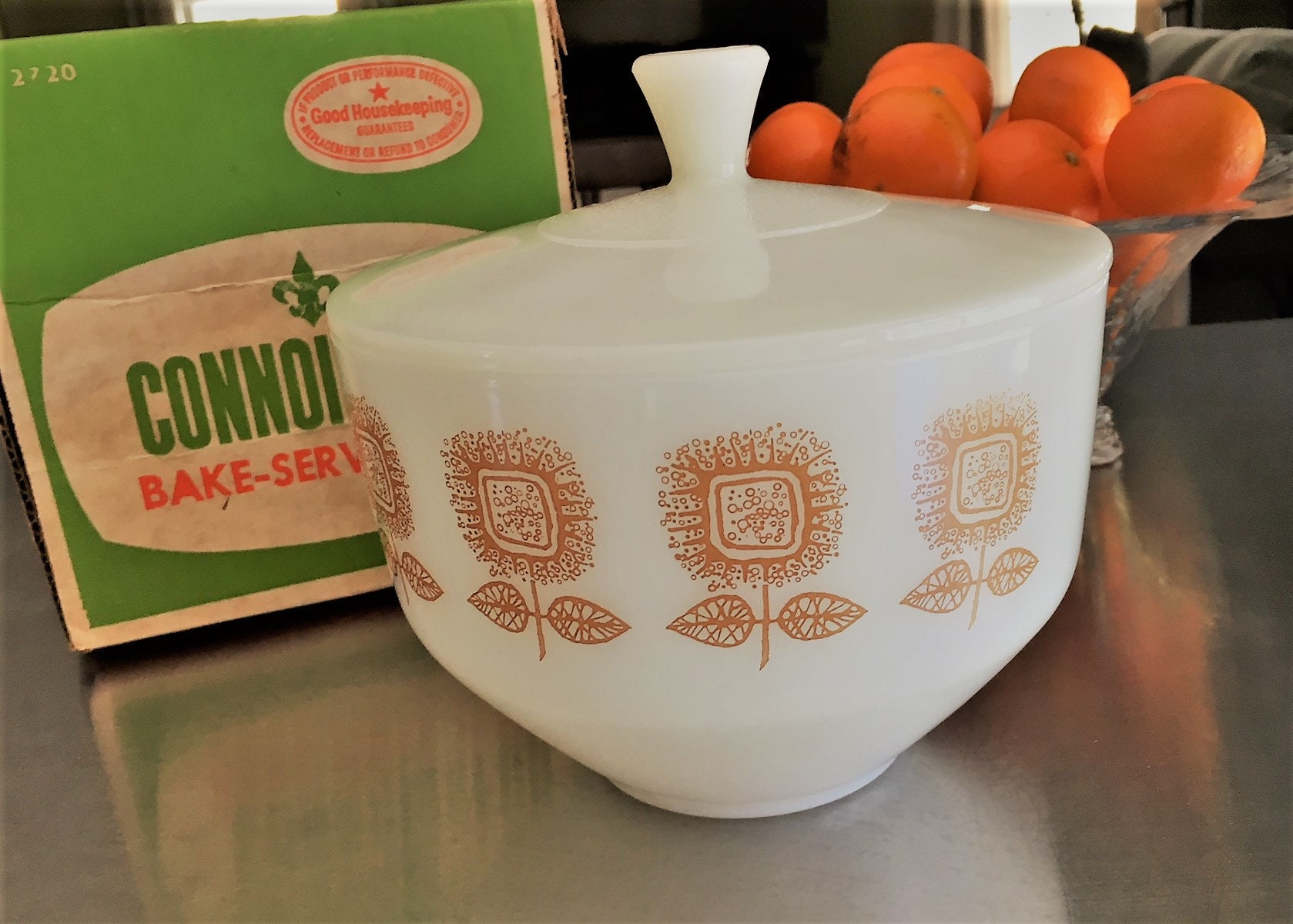 Federal Glass 1960s Covered Casserole Dish 1 1/2 Quart Milk Glass