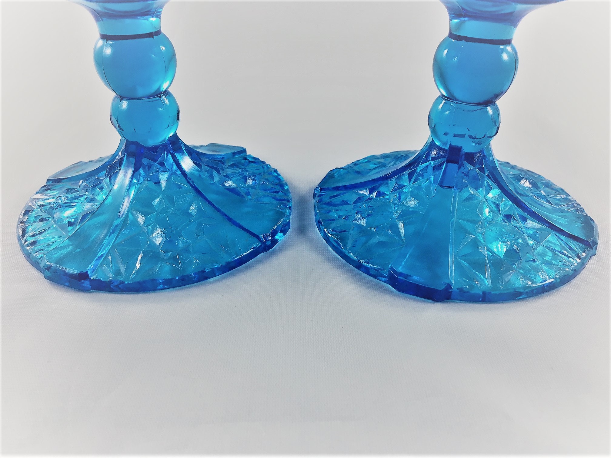 Sapphire Blue Daisy and Button Goblets Vintage Blue Wine Glasses