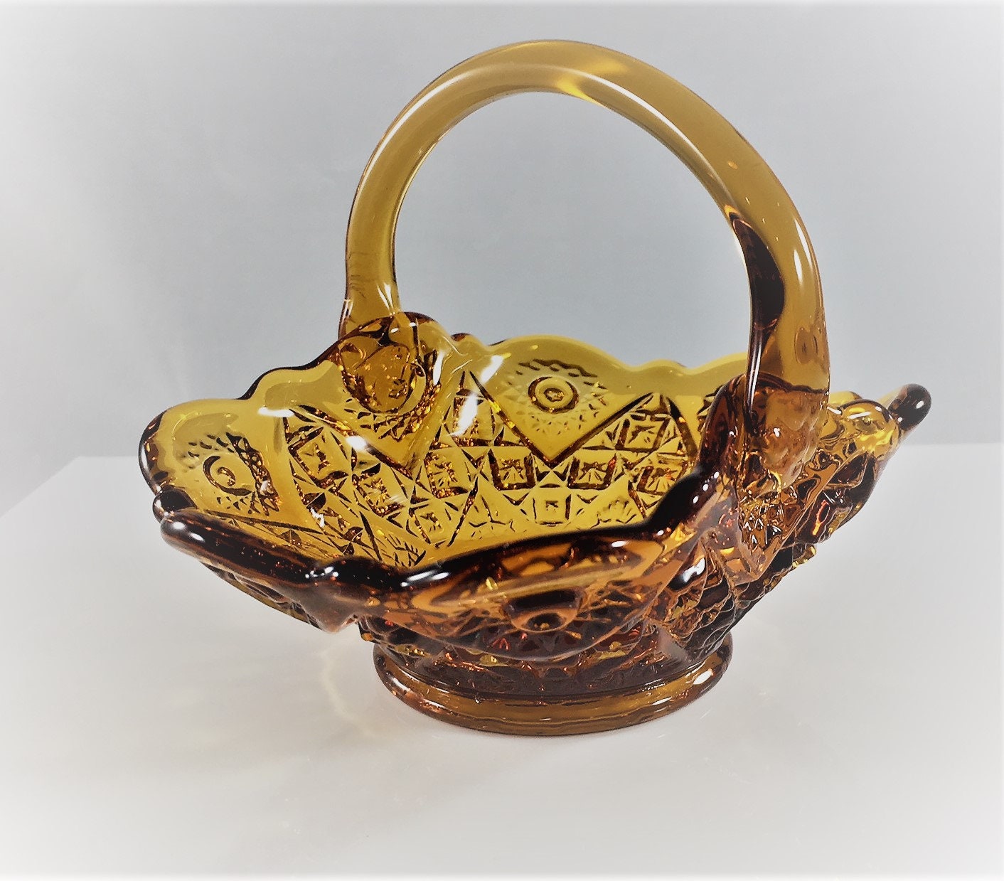Vintage Amber Glass Basket