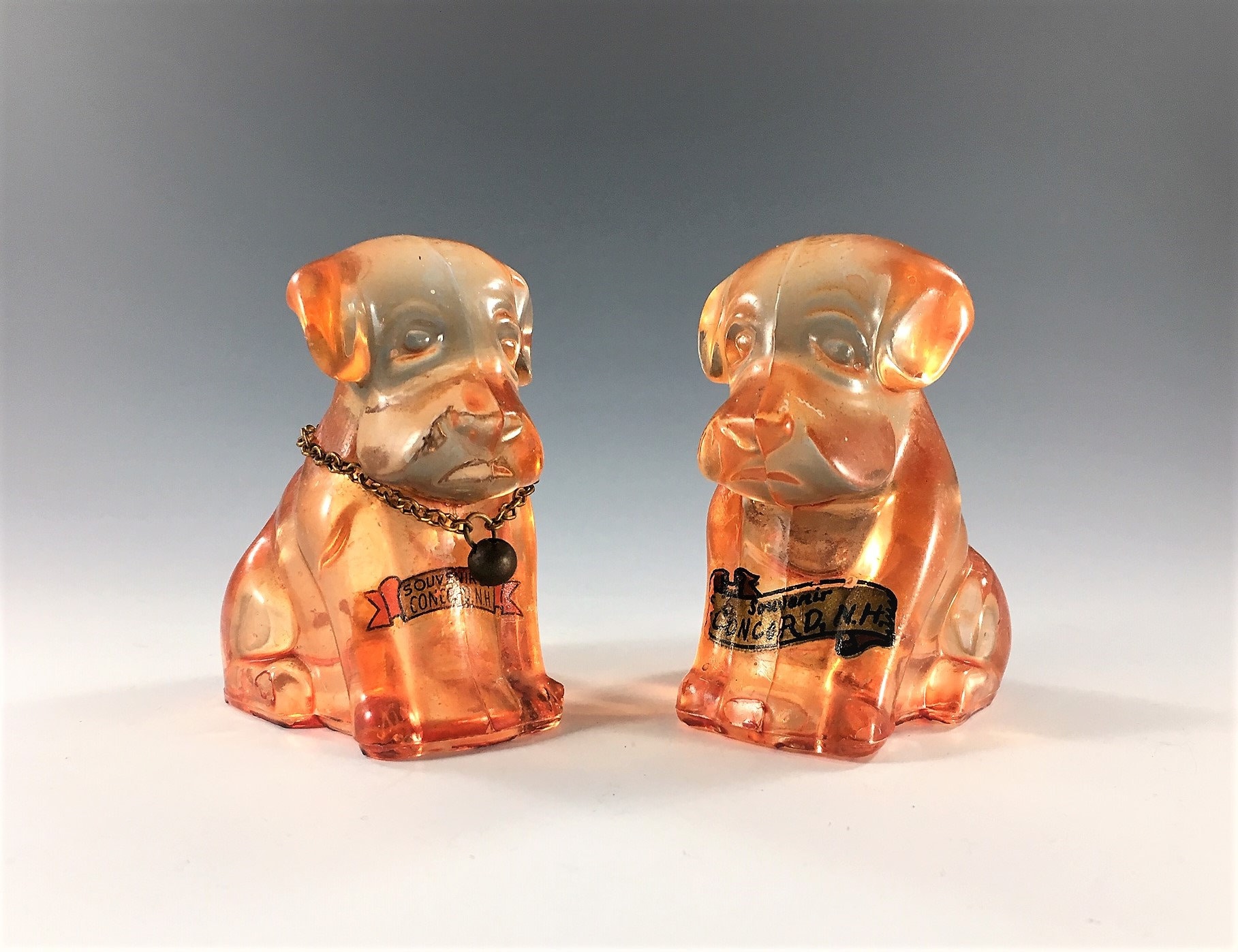 Set of Two Pink Glass Dog Figurines Tourist Souvenirs Concord, New