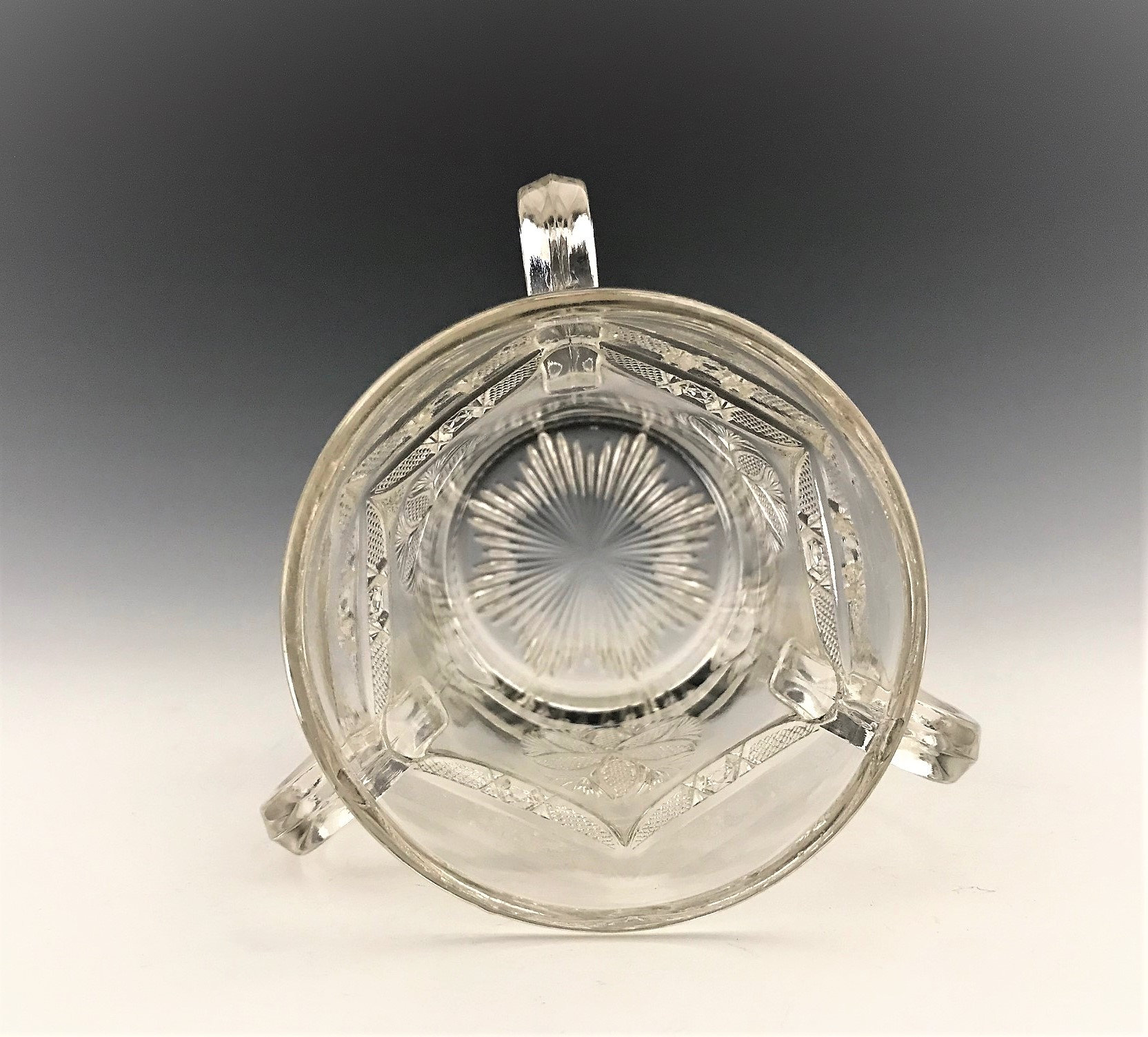 EAPG Spooner Unique ThreeHandled Glass in Unidentified Pattern