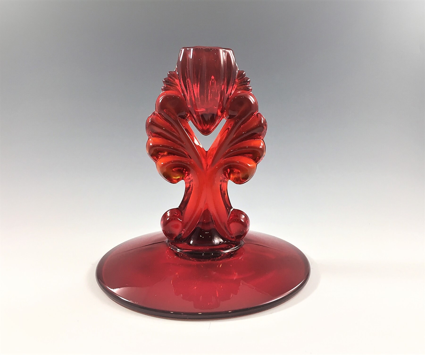 Stunning Pair of Red Glass Candlestick Holders New Martinsville