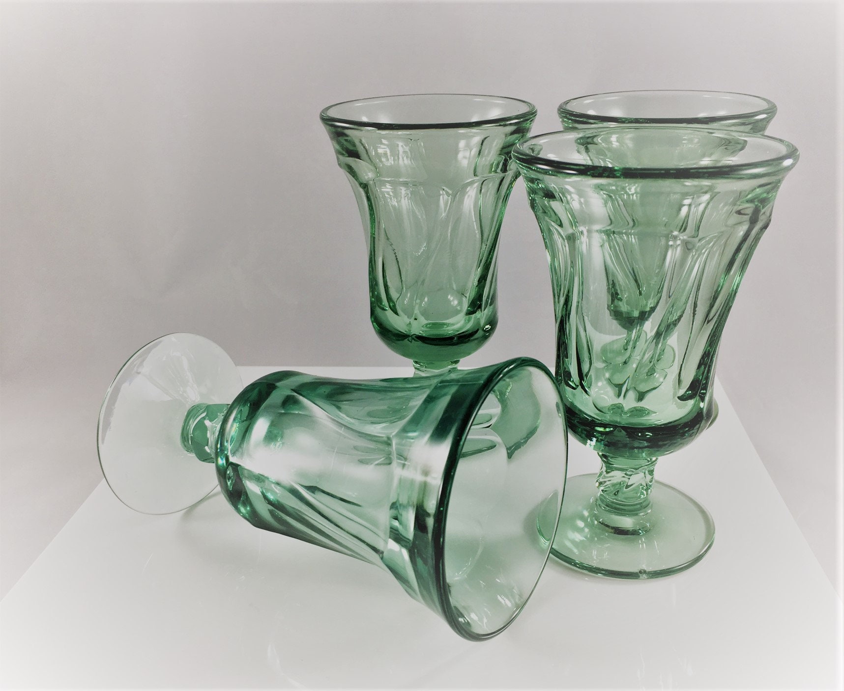 Set of 4 Vintage Fostoria Glasses Jamestown Green 4 Ounce Juice Glasses