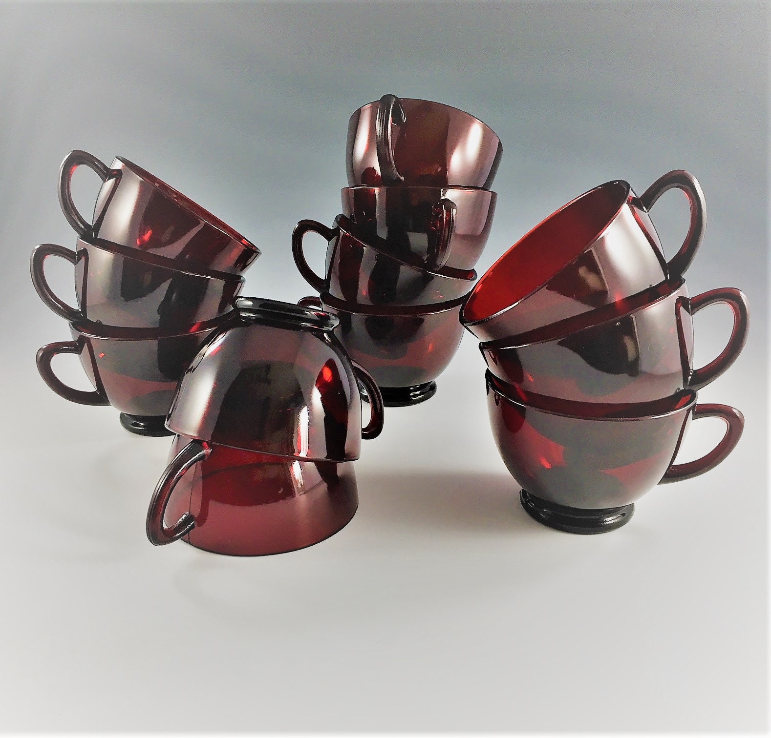 Vintage Anchor Hocking Punch Bowl Set - Royal Ruby Red ...