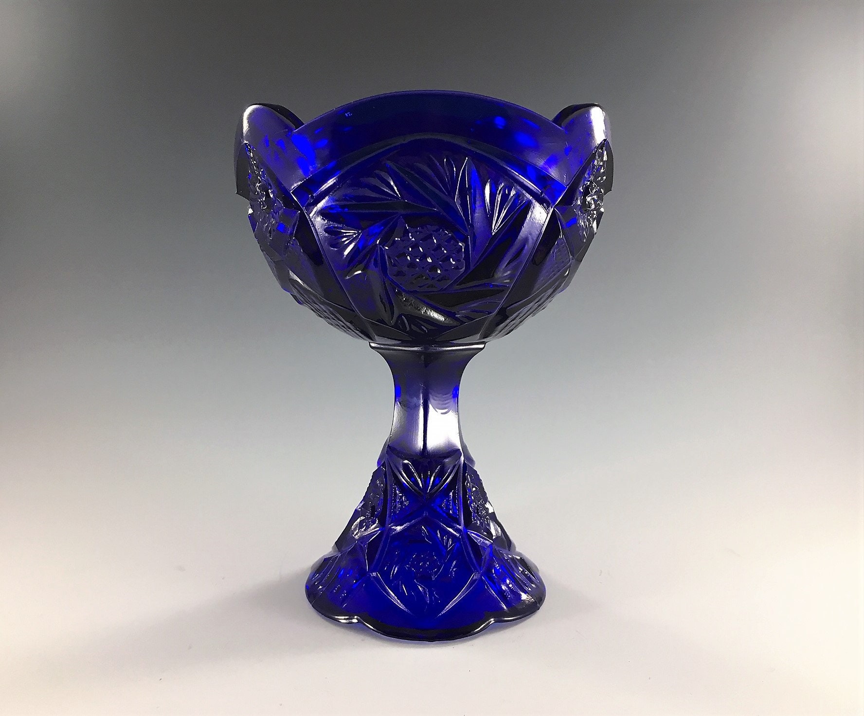 Vintage Cobalt Blue Children's Punch Bowl Pinwheel and Hobstar