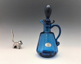 Rainbow Glass Company Cruet and Stopper - Vintage Blue Glass - Original Sticker