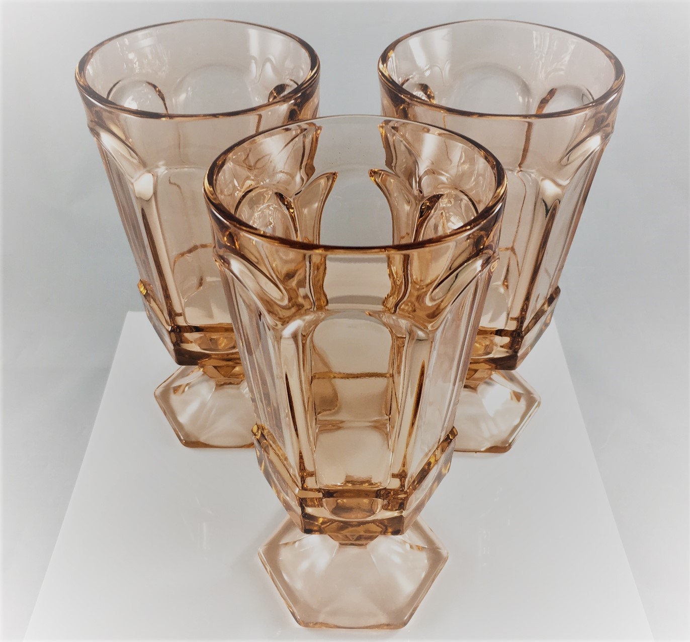 Set of 3 Vintage Fostoria Glasses Virginia Pink Pattern 6 7/8 Inch