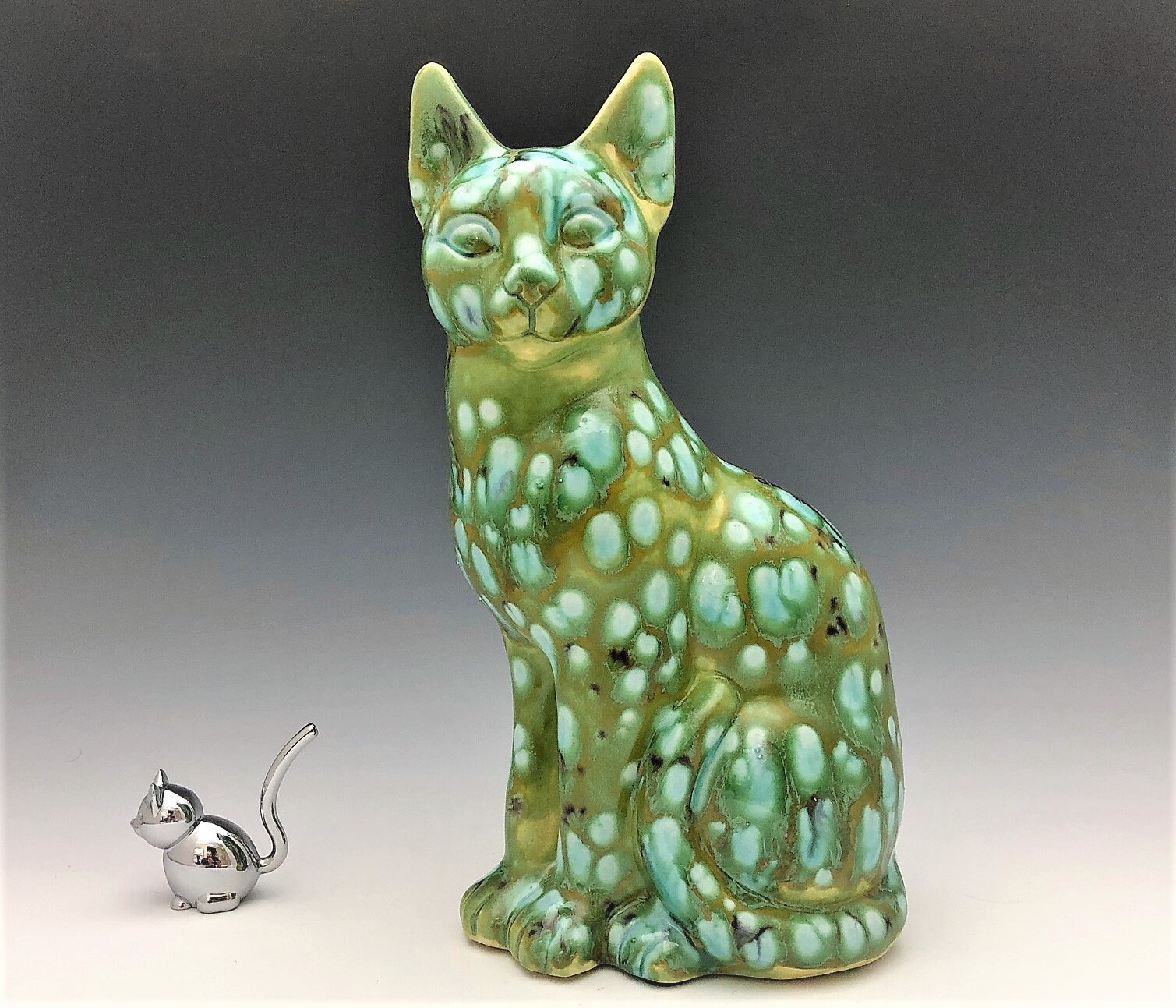 Ceramic Cat Statue Ceramic Spotted Green Cat Figurine