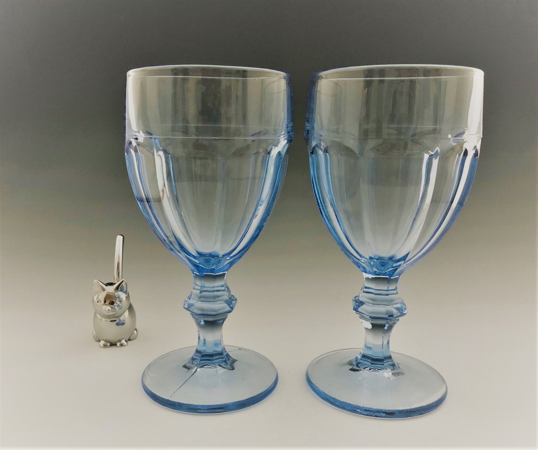 Set of 2 Libbey Gibraltar Water Goblets Misty Blue