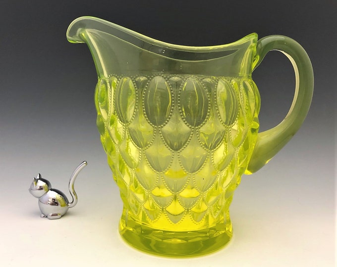 Mosser Vaseline Glass Pitcher - Elizabeth Pattern - Beaded Oval Motif ...