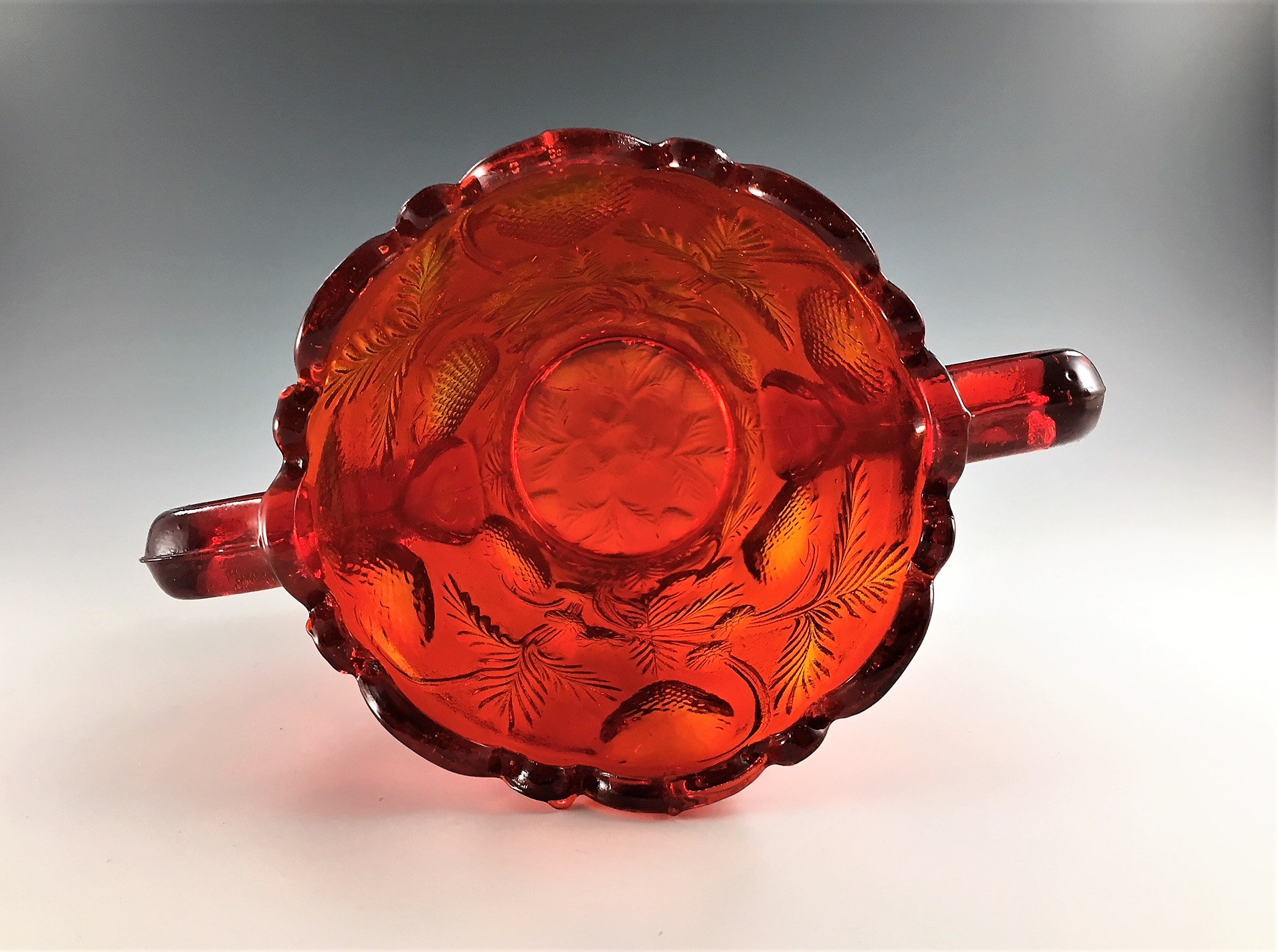 Mosser Inverted Strawberry Sugar Bowl Red Glass Handled Sugar Bowl