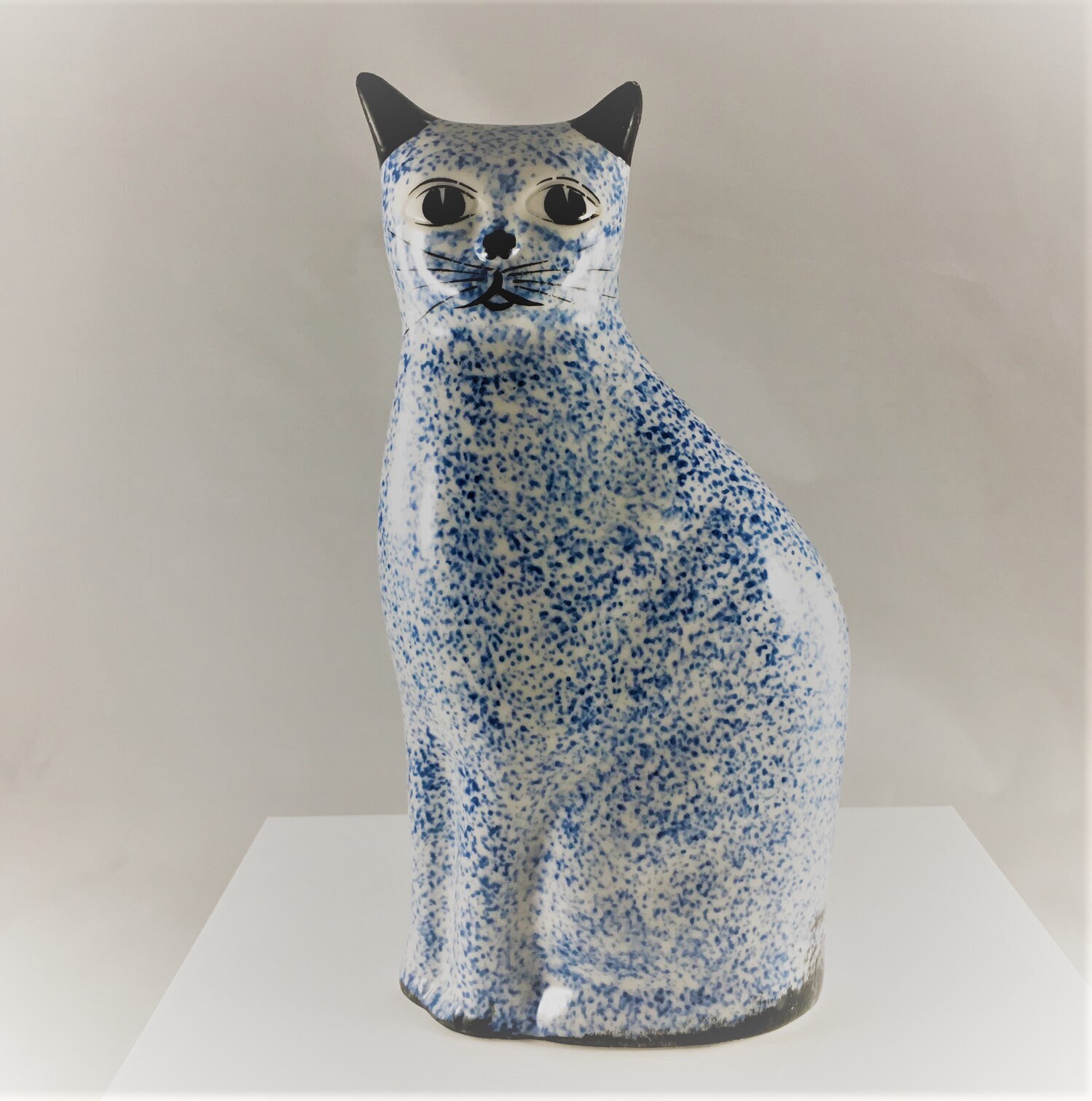 Vintage Ceramic Cat Statue N.S. Gustin Blue Cat Figurine