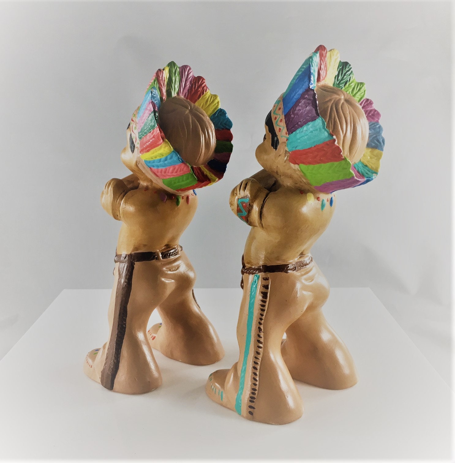 Vintage Ceramic Indian Figurines Set of Two Native American Statues