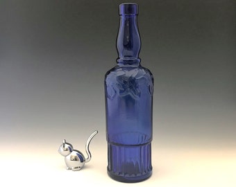 Vintage Cobalt Blue Glass Bottle - Blue Glass Decor