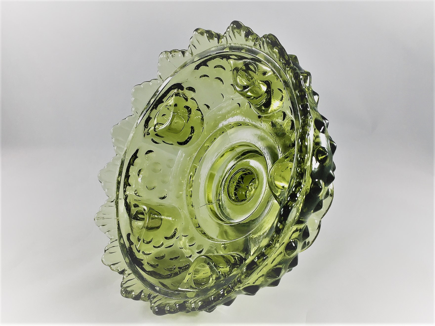 Vintage Fenton Green Glass Candlestick Bowl Hobnail Candle Holder