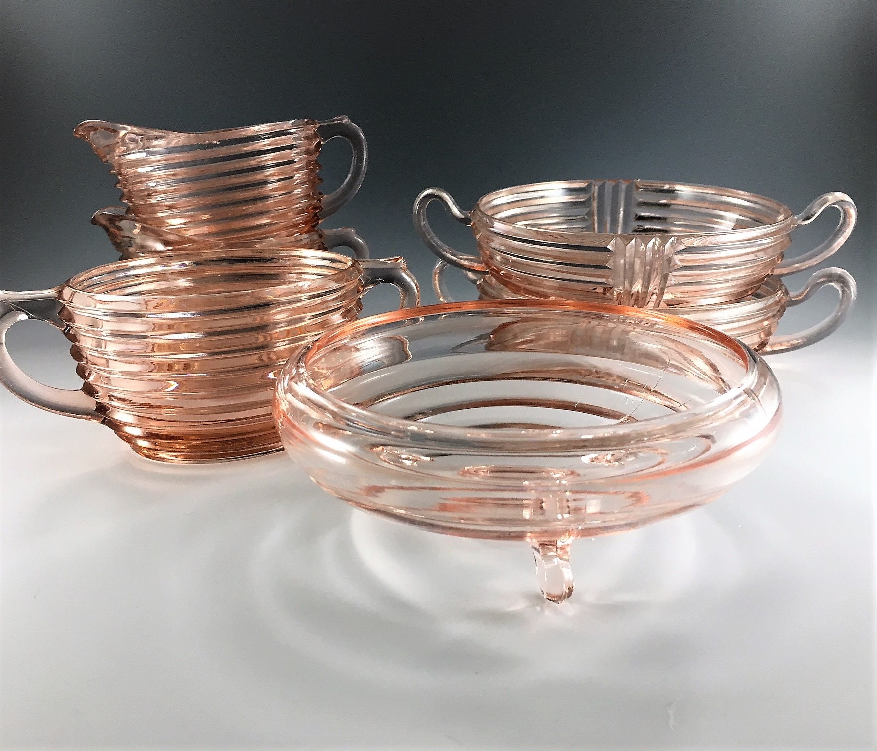 6 Piece Pink Depression Glass Collection Hocking Manhattan Pattern