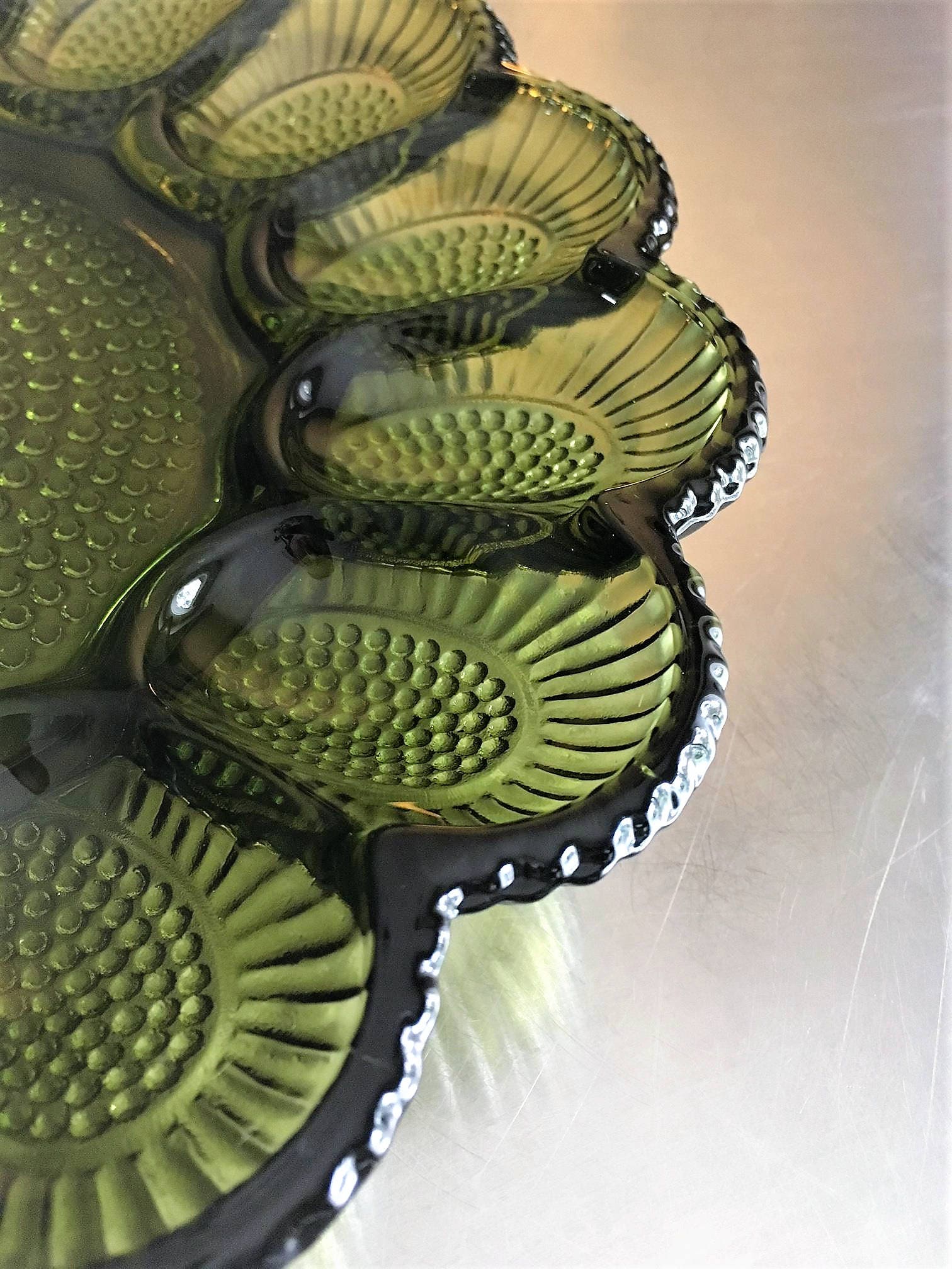 Vintage Green Indiana Glass Deviled Egg Plate Thanksgiving Holiday