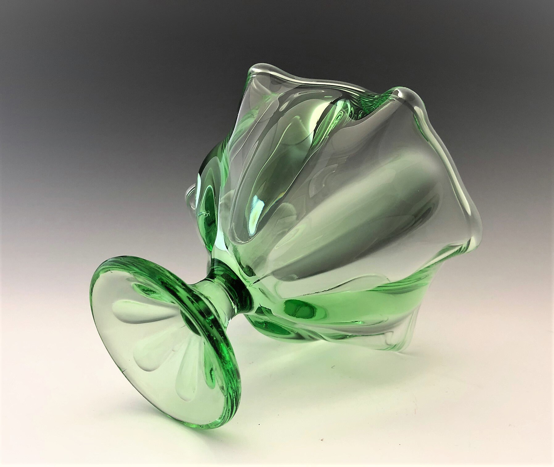 Viking Glass Compote 6 Petal Compote Spring Green Compote Footed Bowl