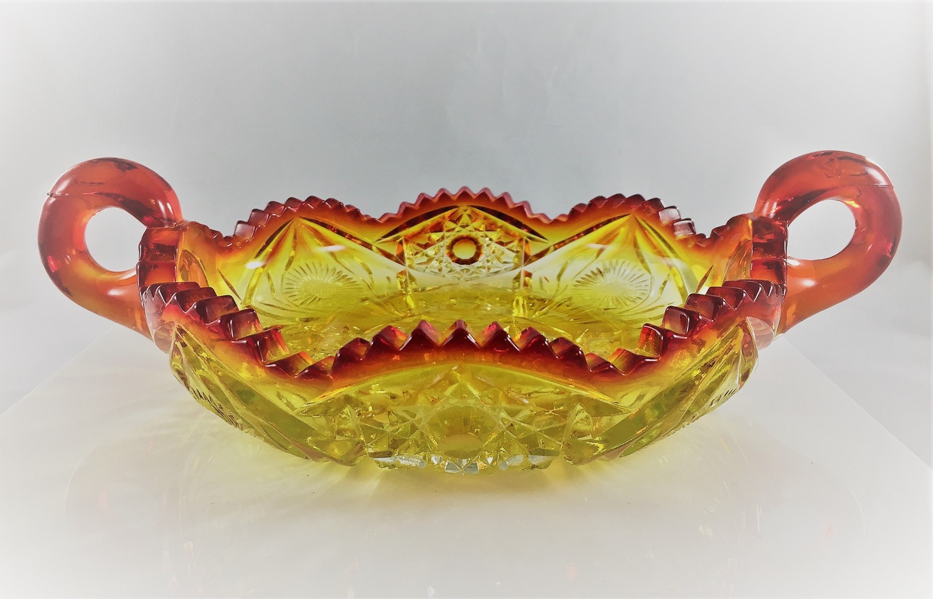Vintage Amberina Nappy TwoHandled Bowl Sawtooth Nappy Bowl