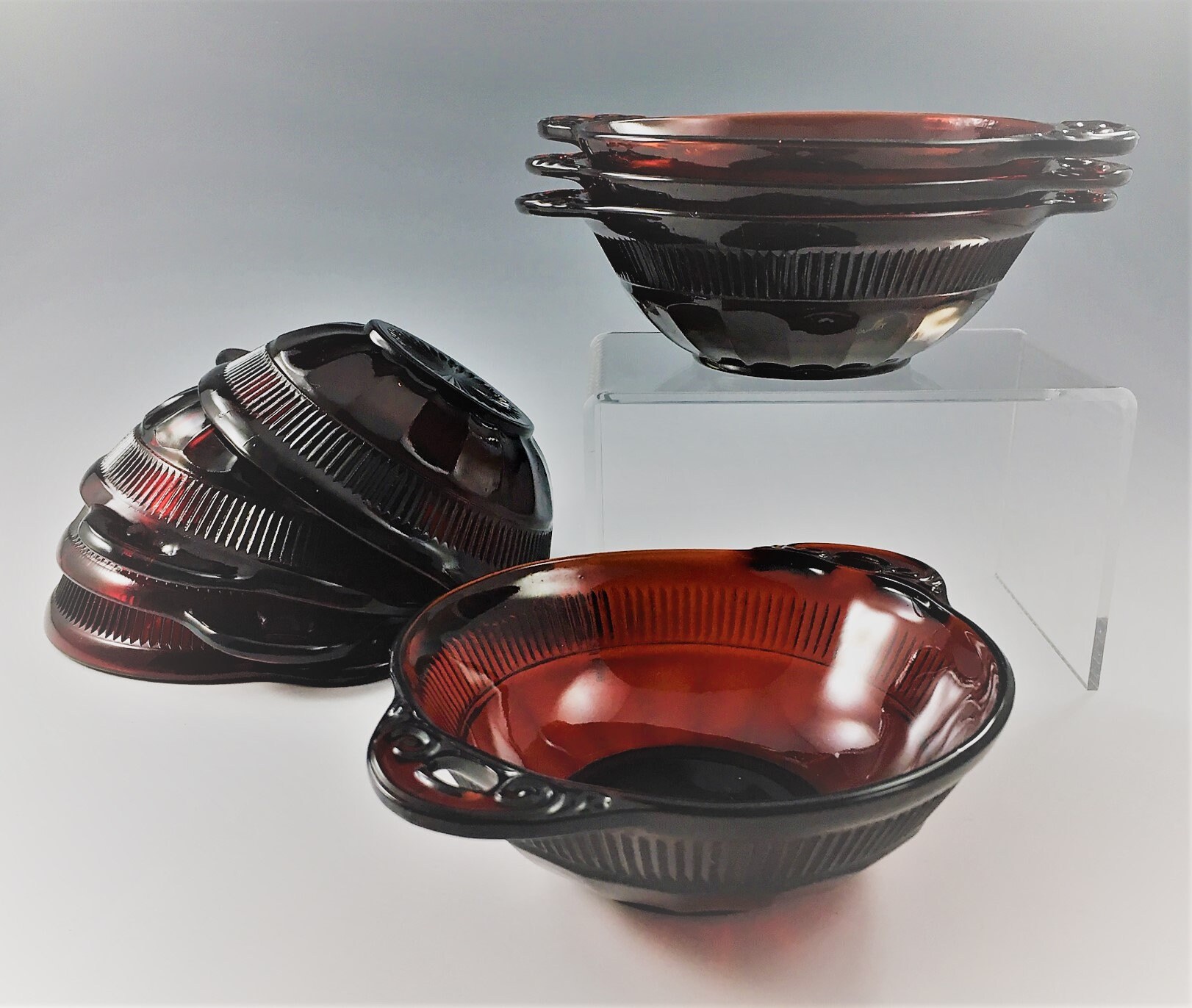 Set of 8 Ruby Red Bowls Hocking Coronation Royal Ruby Depression