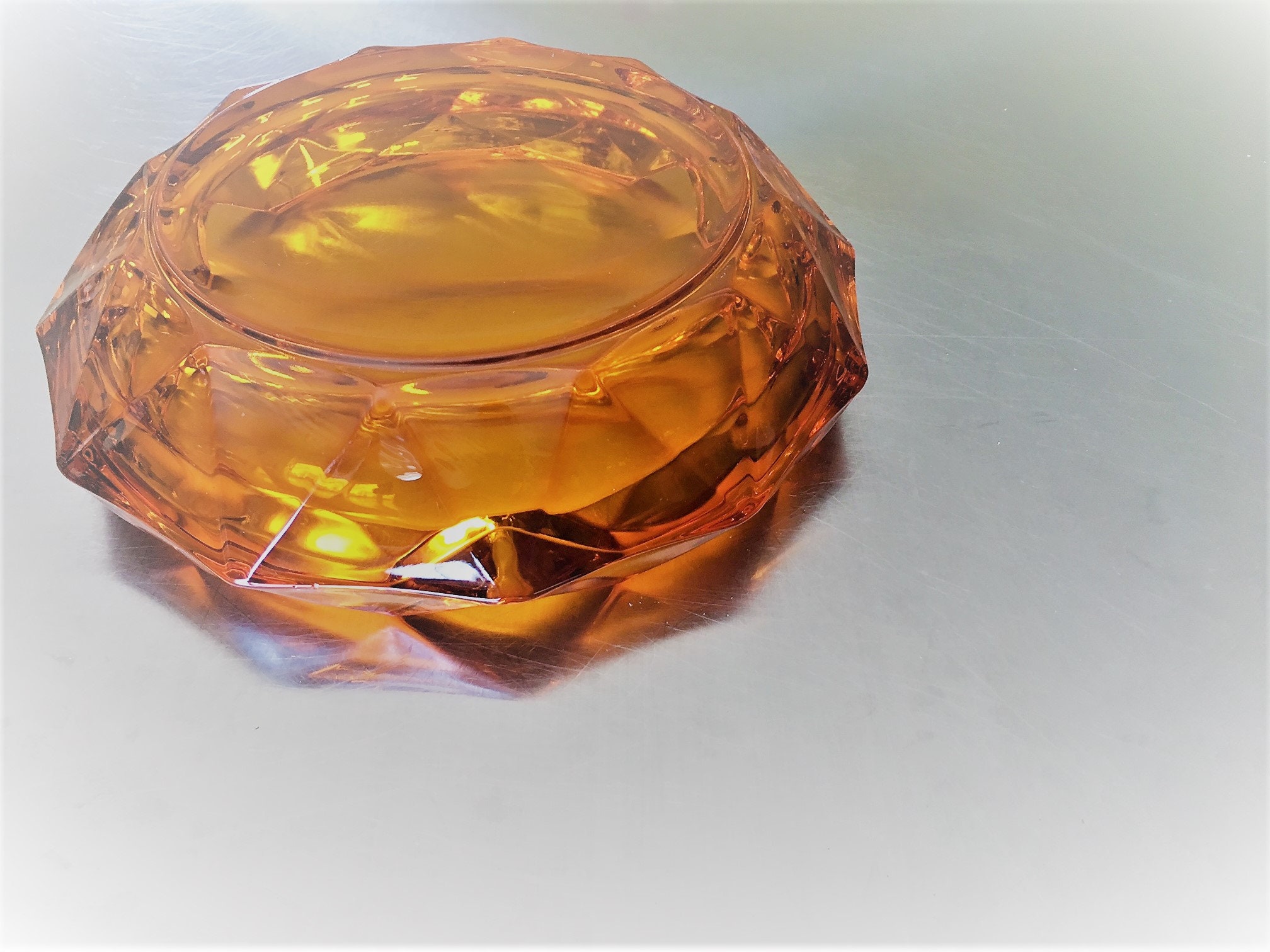 Very Large and Stunning Vintage Amberina Glass Ashtray Orange Trinket Bowl