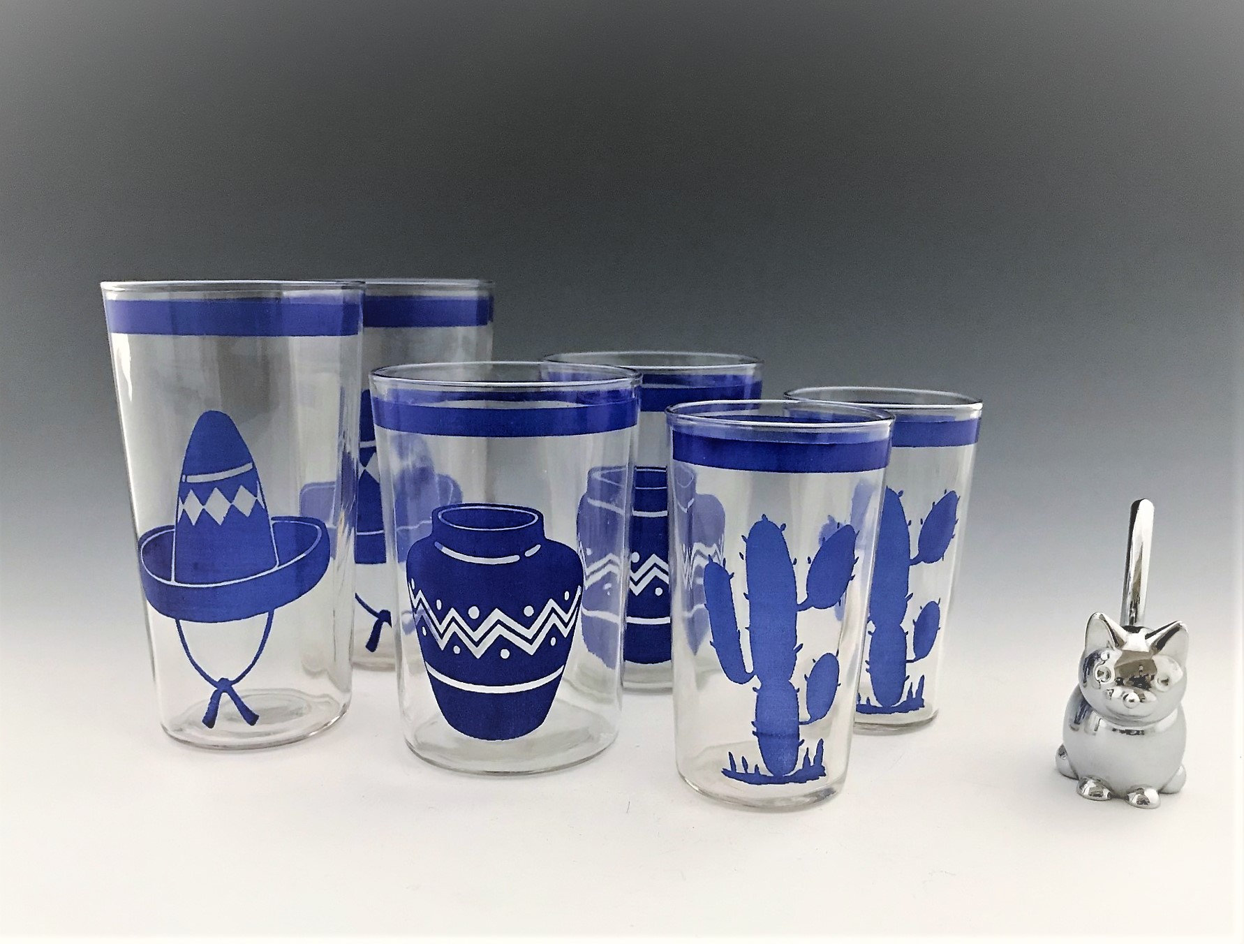 Set of 6 Vintage Fiestaware GoWith Tumblers Set of 6 Blue Graphic