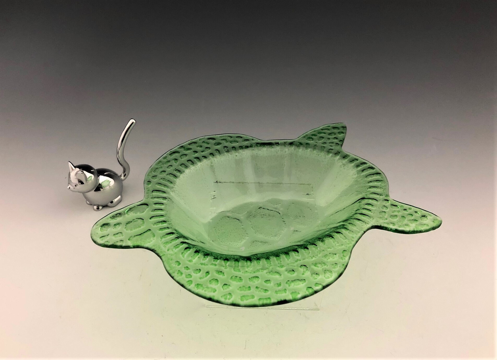Green Glass Turtle Bowl Sea Turtle Trinket Bowl