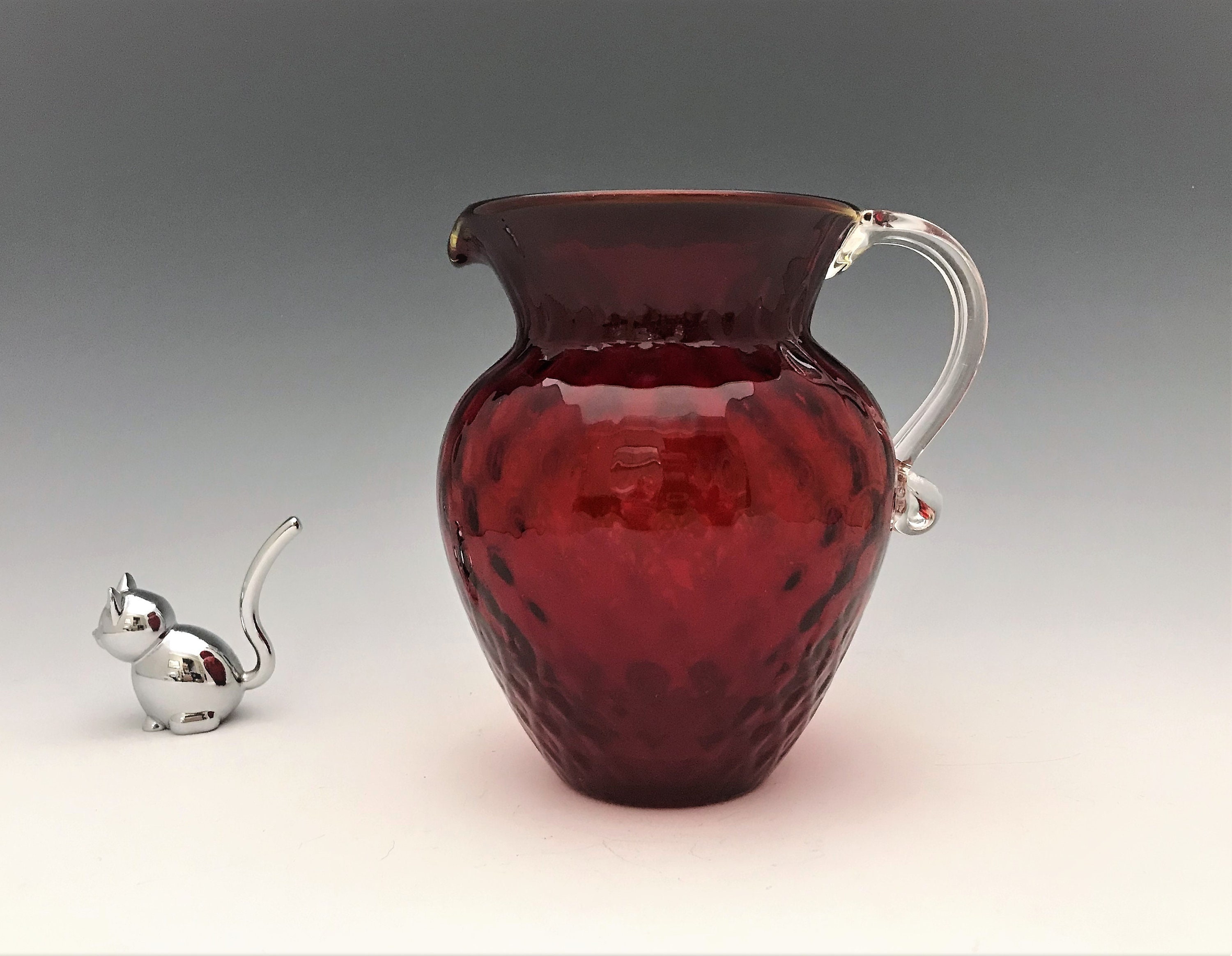 Pilgrim Blown Glass Pitcher Applied Handle Diamond Optic