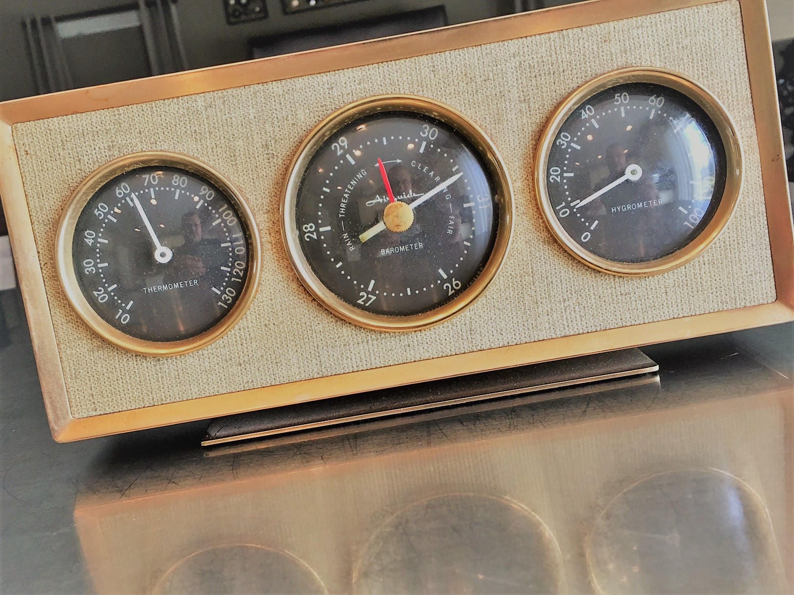 Mid Century Airguide Barometer Home Weather Station Thermometer