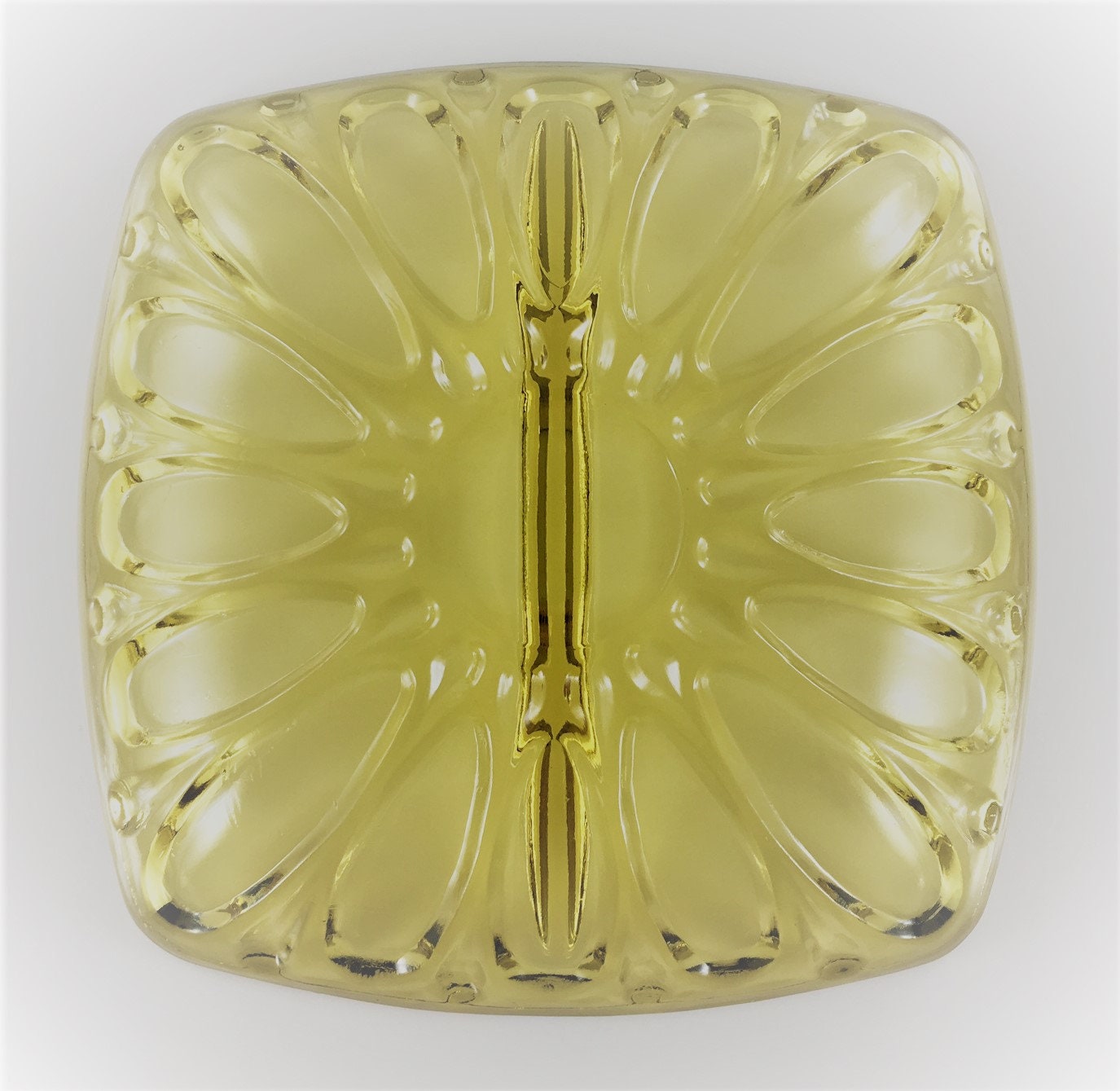 Set of Two Topaz Divided Dishes Unique Yellow Glass Dishes Vintage