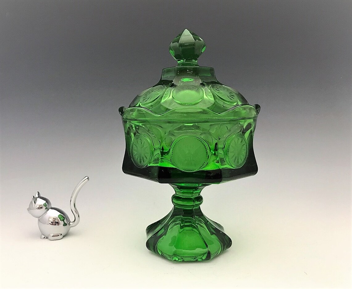 Stunning Fostoria Coin Glass Emerald Green Wedding Box With Etsy