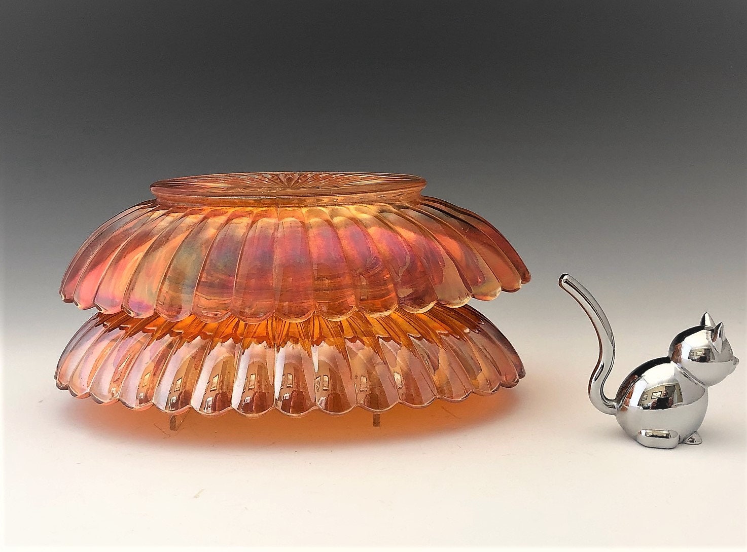 Imperial Pillar Flute Pattern Carnival Glass Pickle or Celery Dish