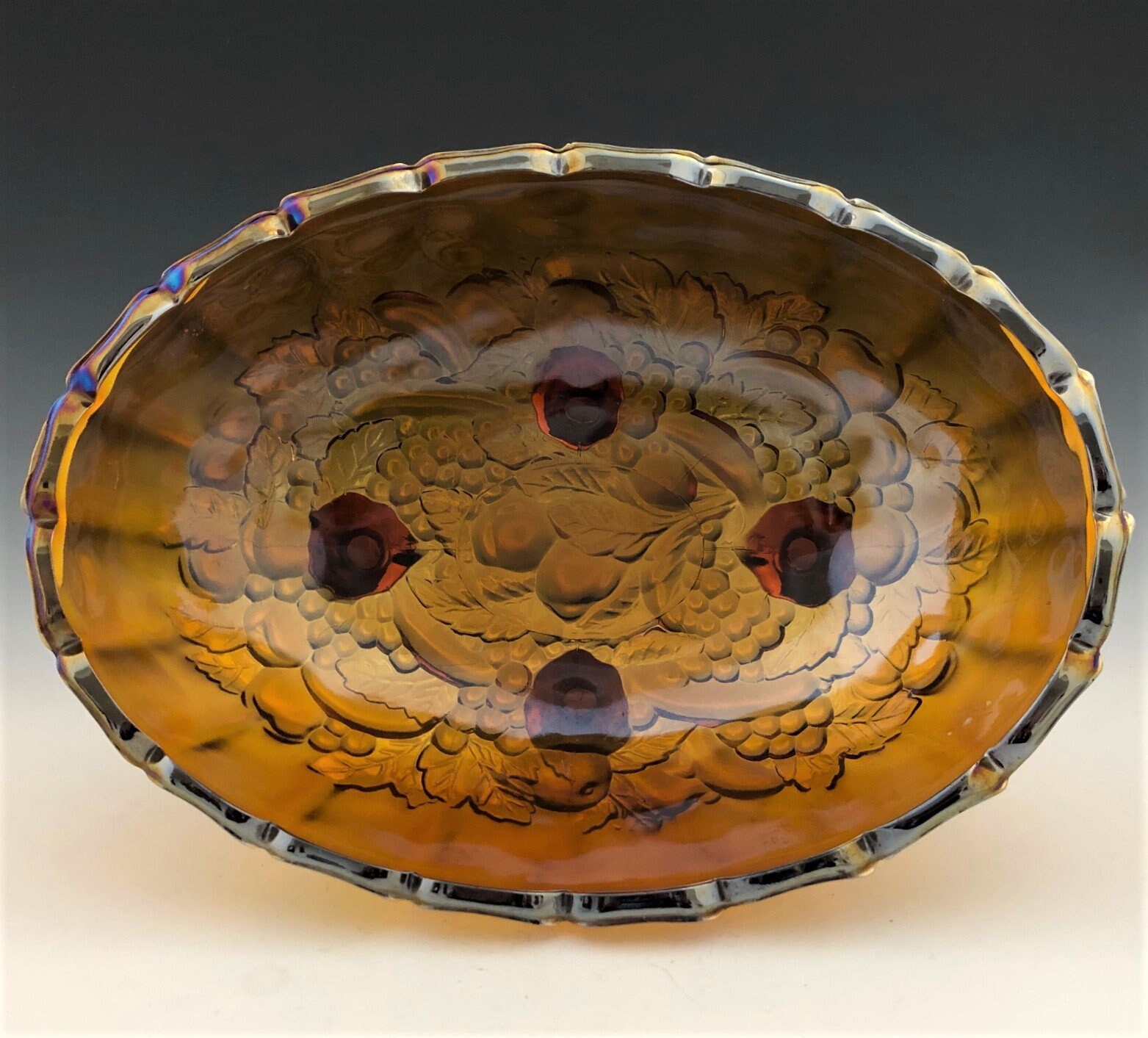 Vintage Indiana Amber Carnival Glass Centerpiece Bowl