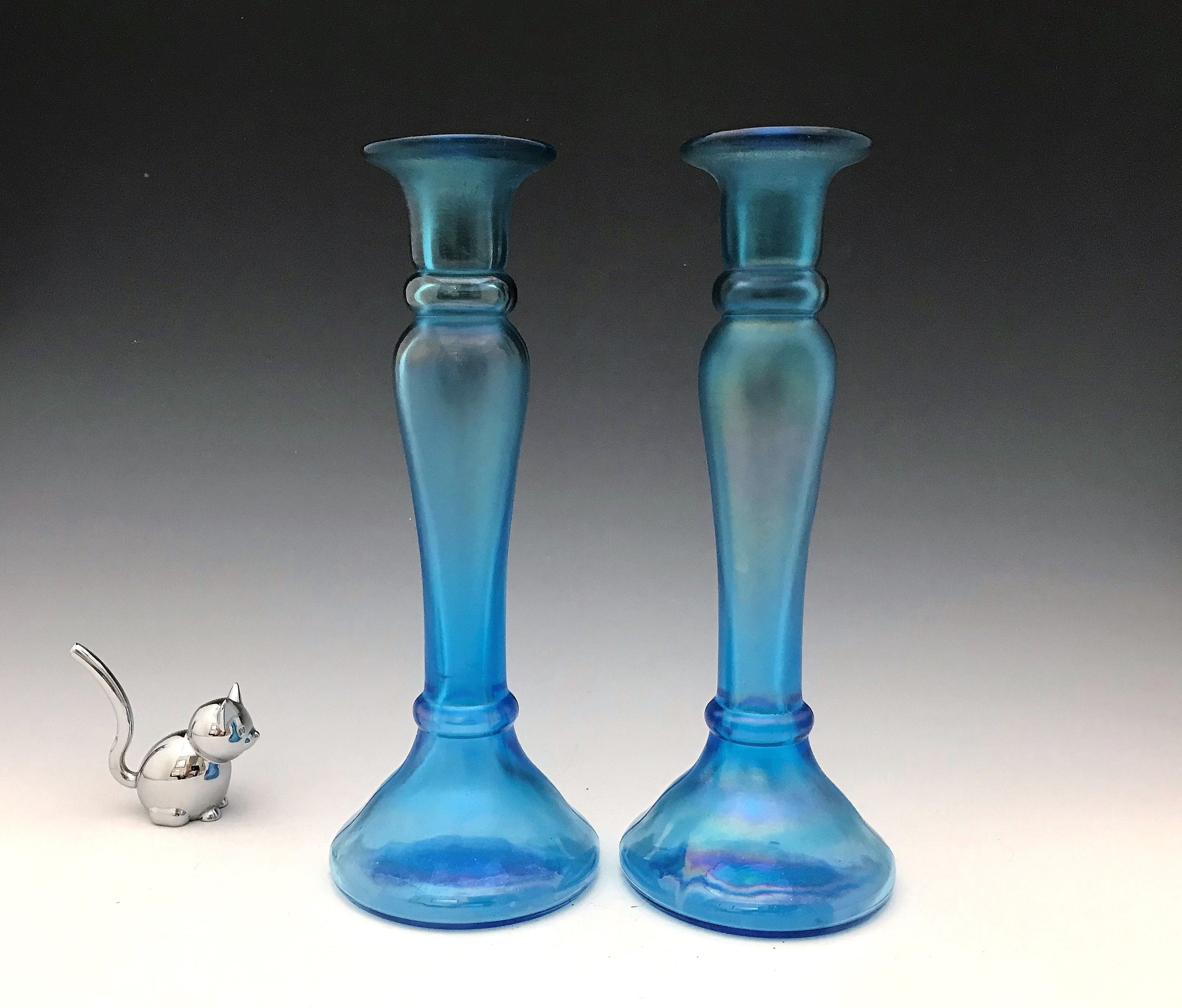 Diamond Glass Blown Candlesticks Iridescent Stretch Glass Harding