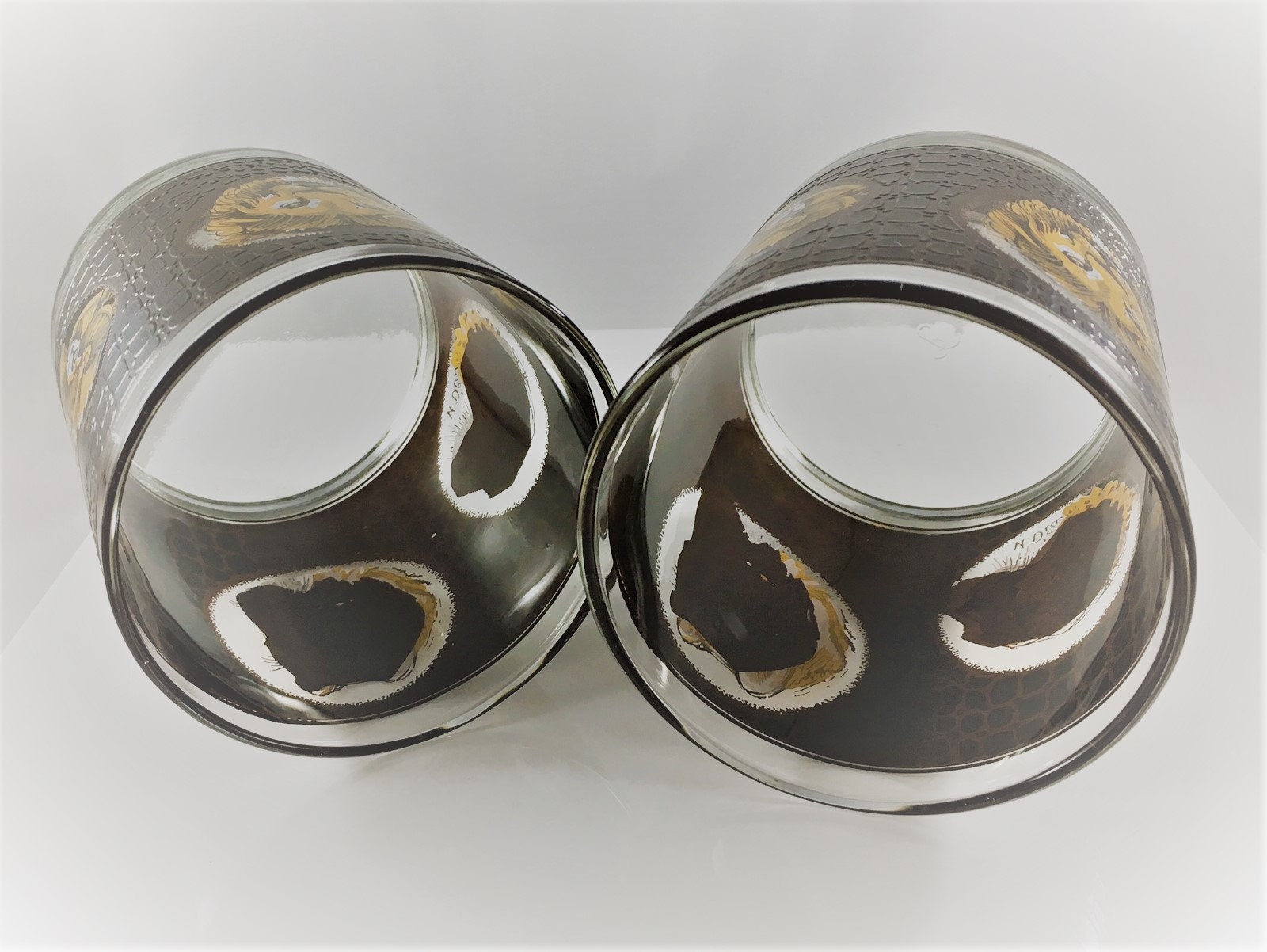 Set of 4 Vintage African Safari Animal Glasses Libbey Lo Ball Rocks