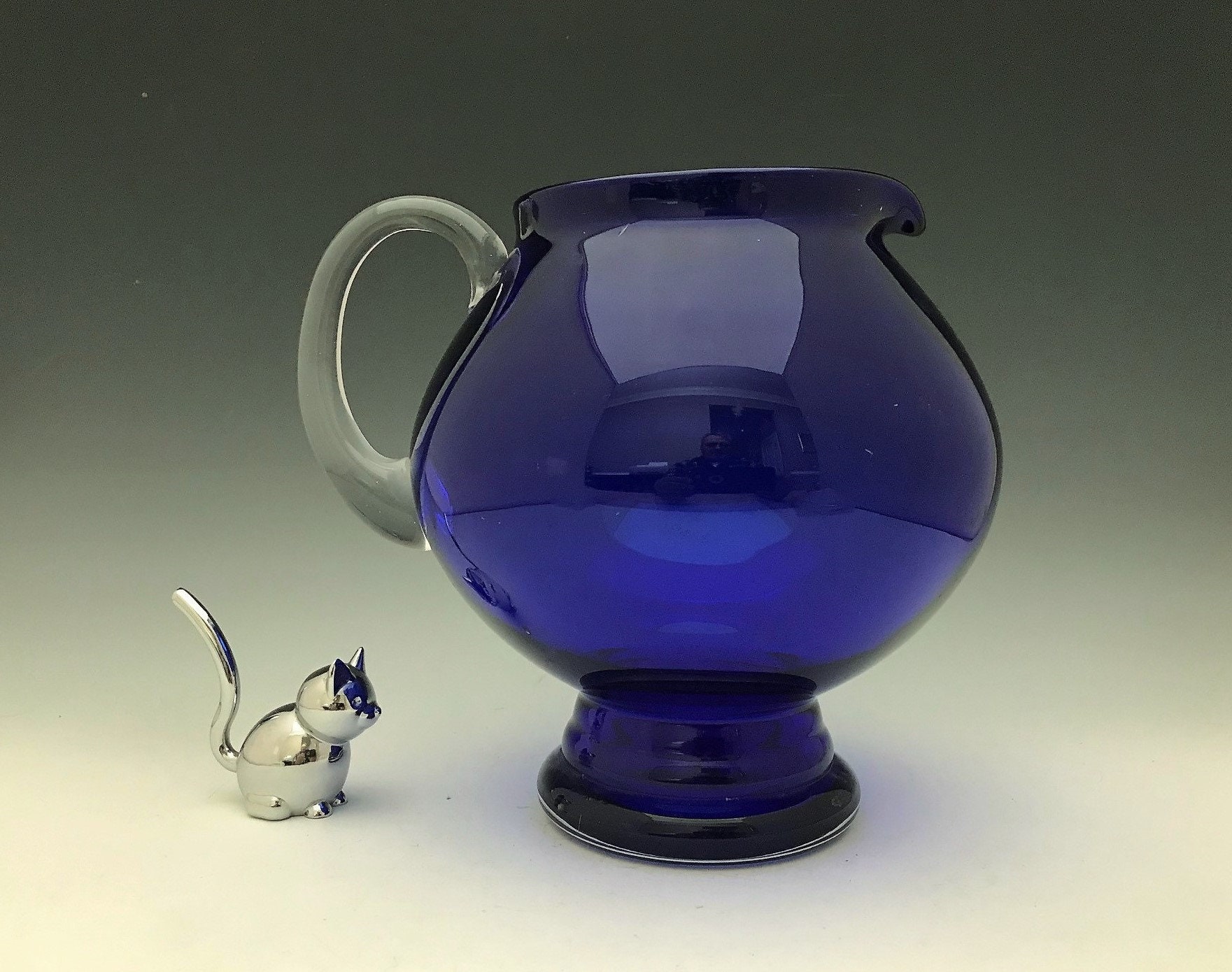 Vintage cobalt blue water pitcher with applied handle etsy