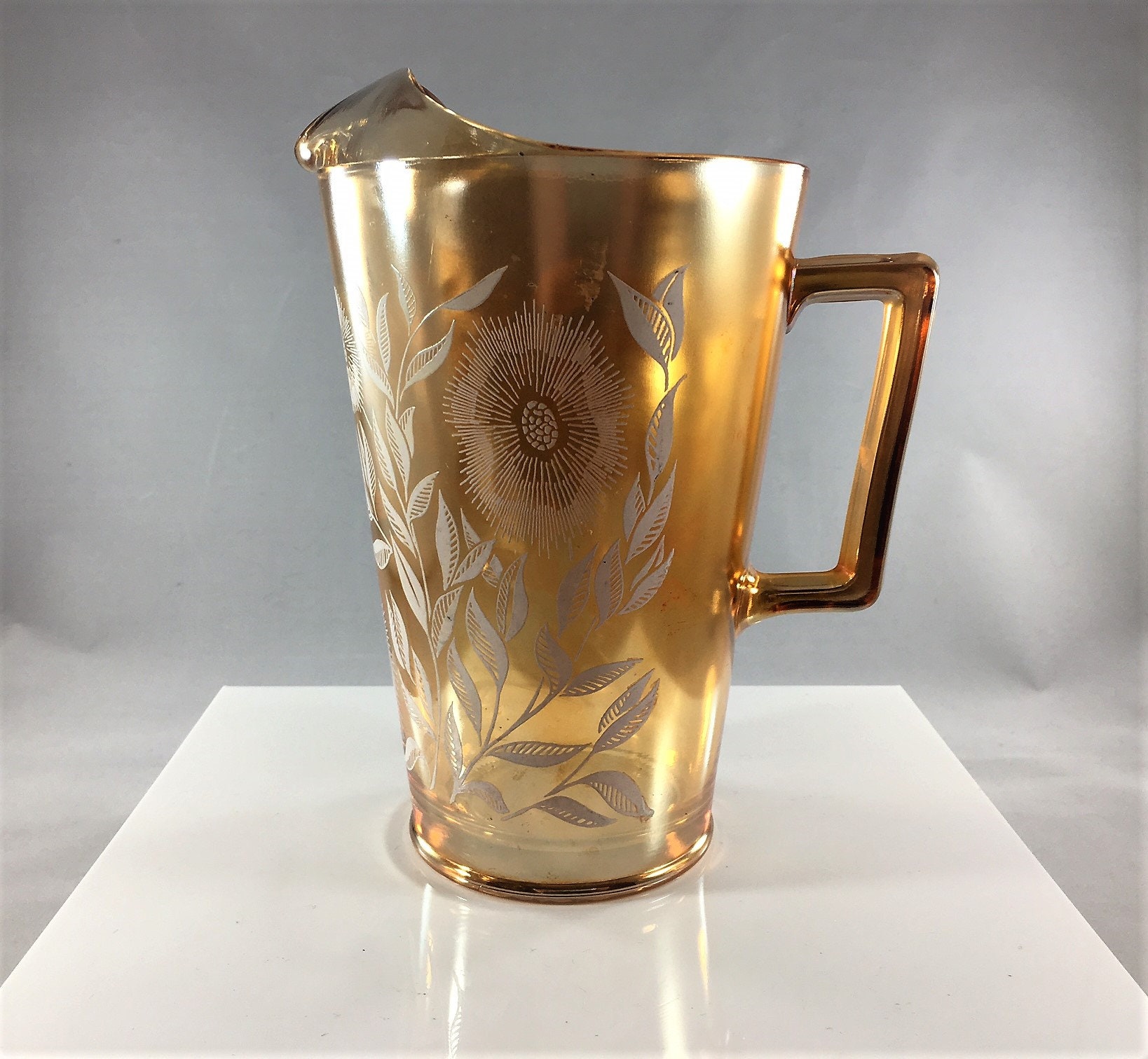 Vintage Jeannette Glass Pitcher - Cosmos Pattern - White ...