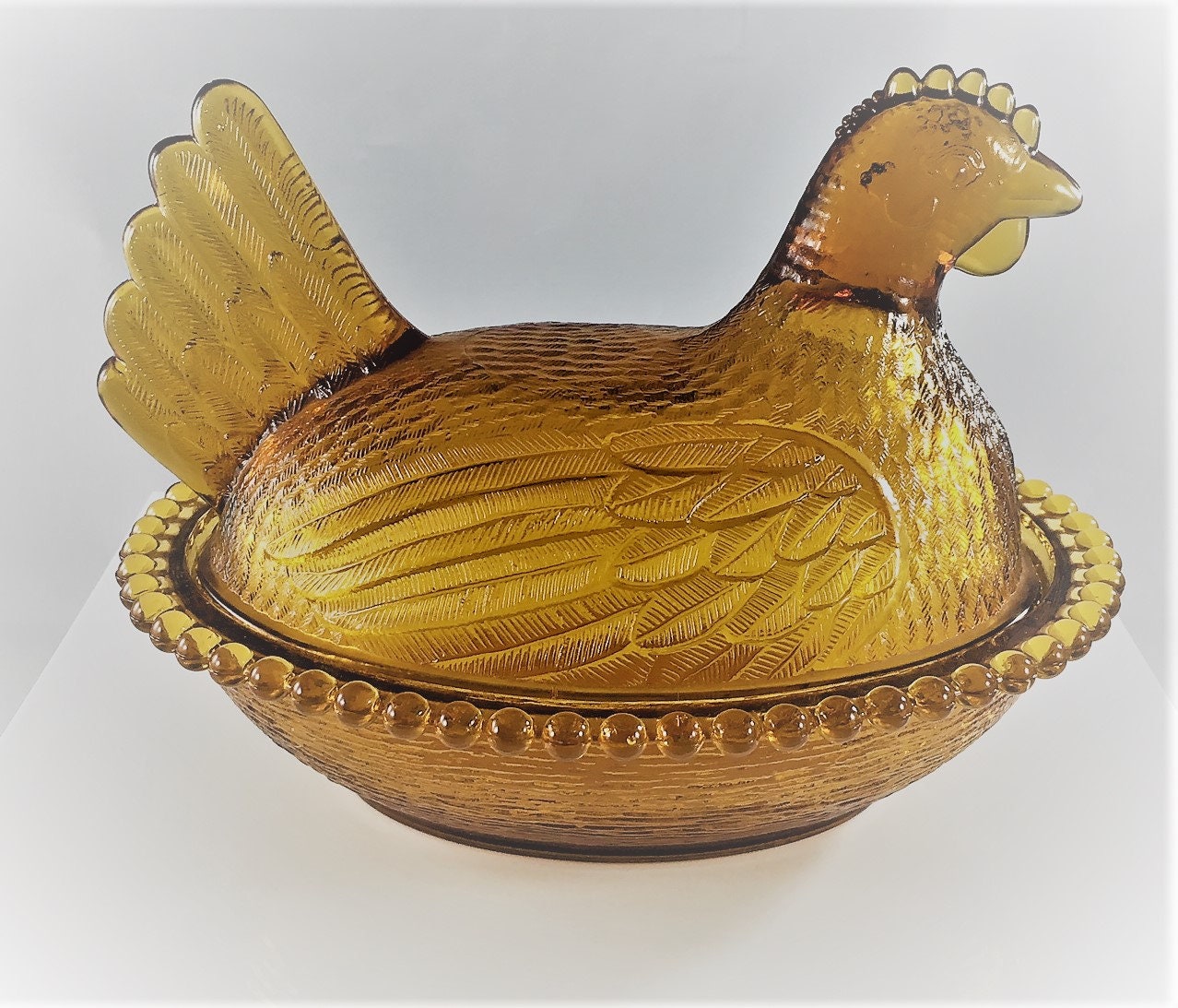 Vintage Amber Chicken Hen on Nest Indiana Glass Chicken Candy Dish/Bowl