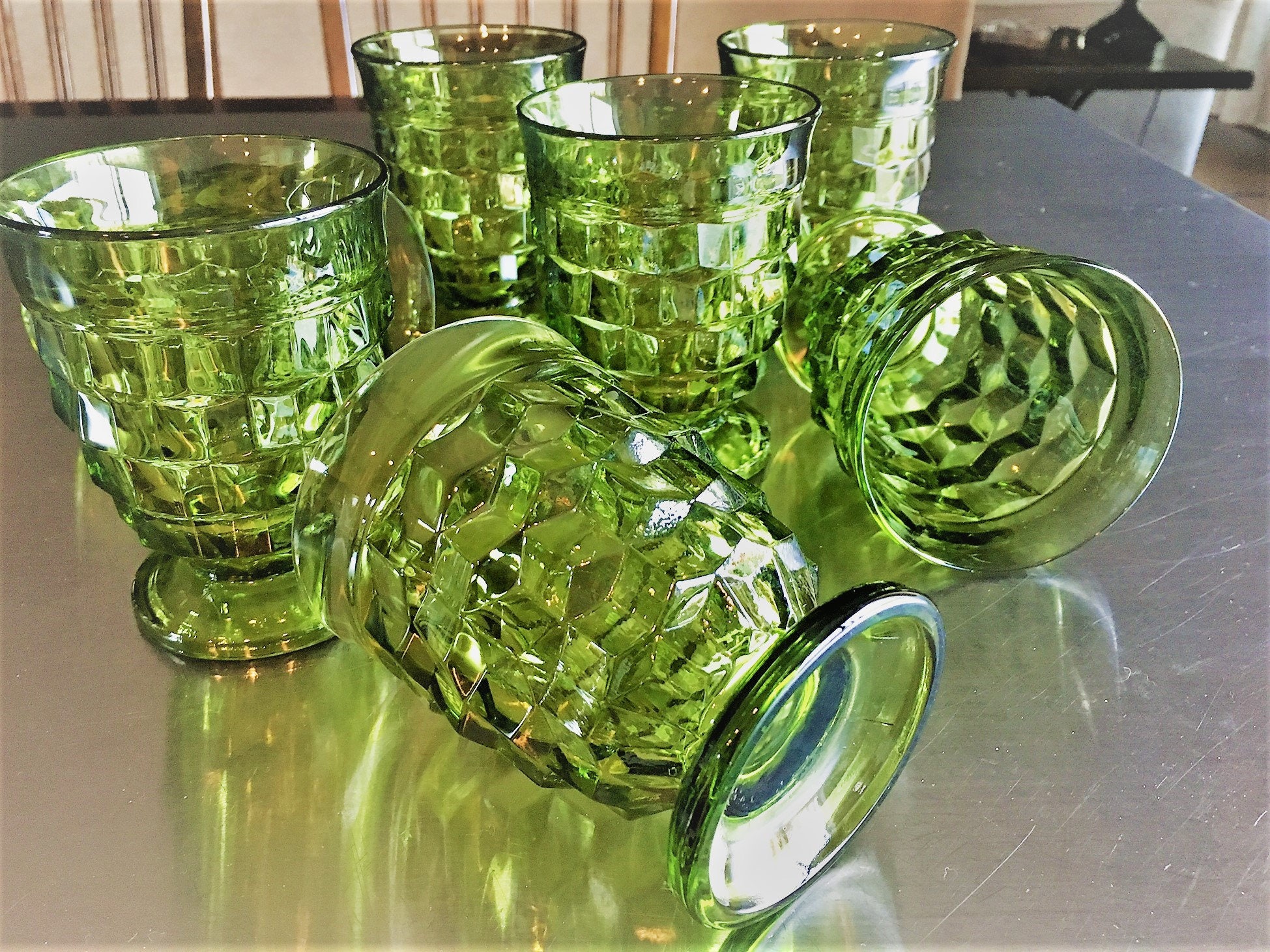 green drinking glasses vintage