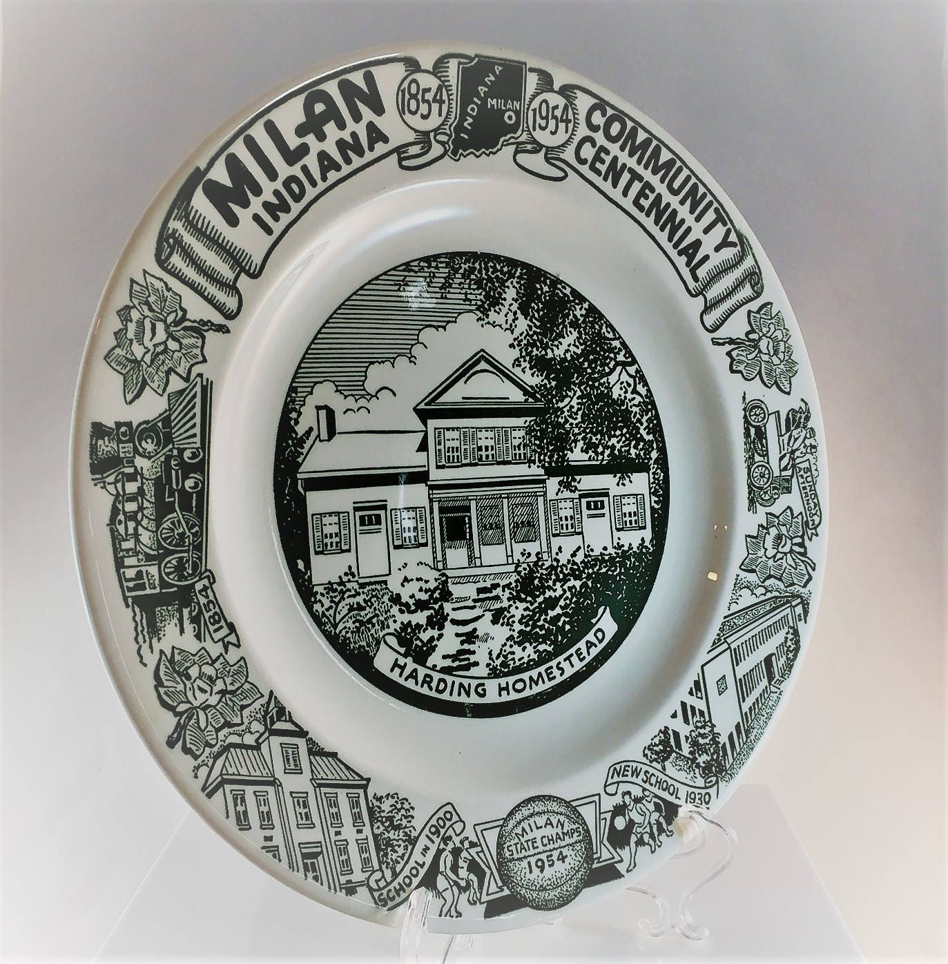 Rare Milan Indiana Community Centennial Commemorative Plate 1954 4B6