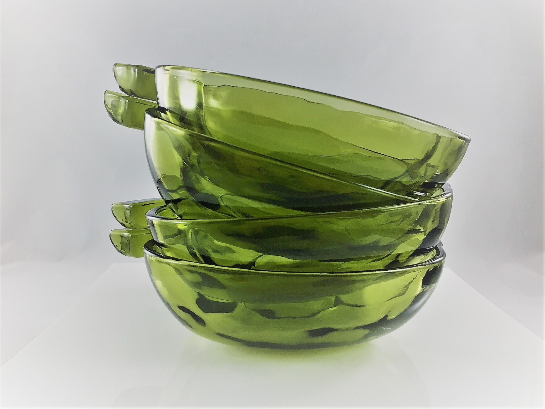Vintage Green Glass Apple Cereal Bowls/Dishes Hazel Atlas Glassware