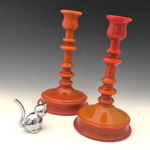 Set of Northwood 708 Candlesticks in Chinese Coral 1920s