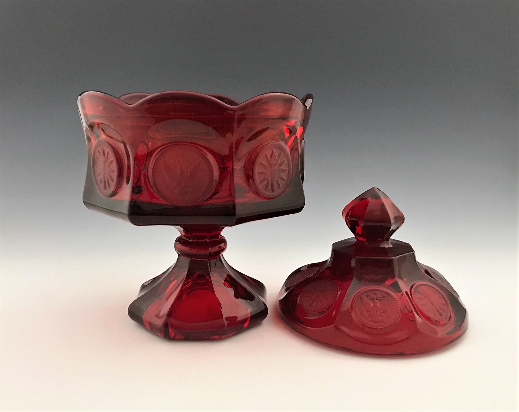 Stunning Fostoria Coin Glass Ruby Red Wedding Box With Lid