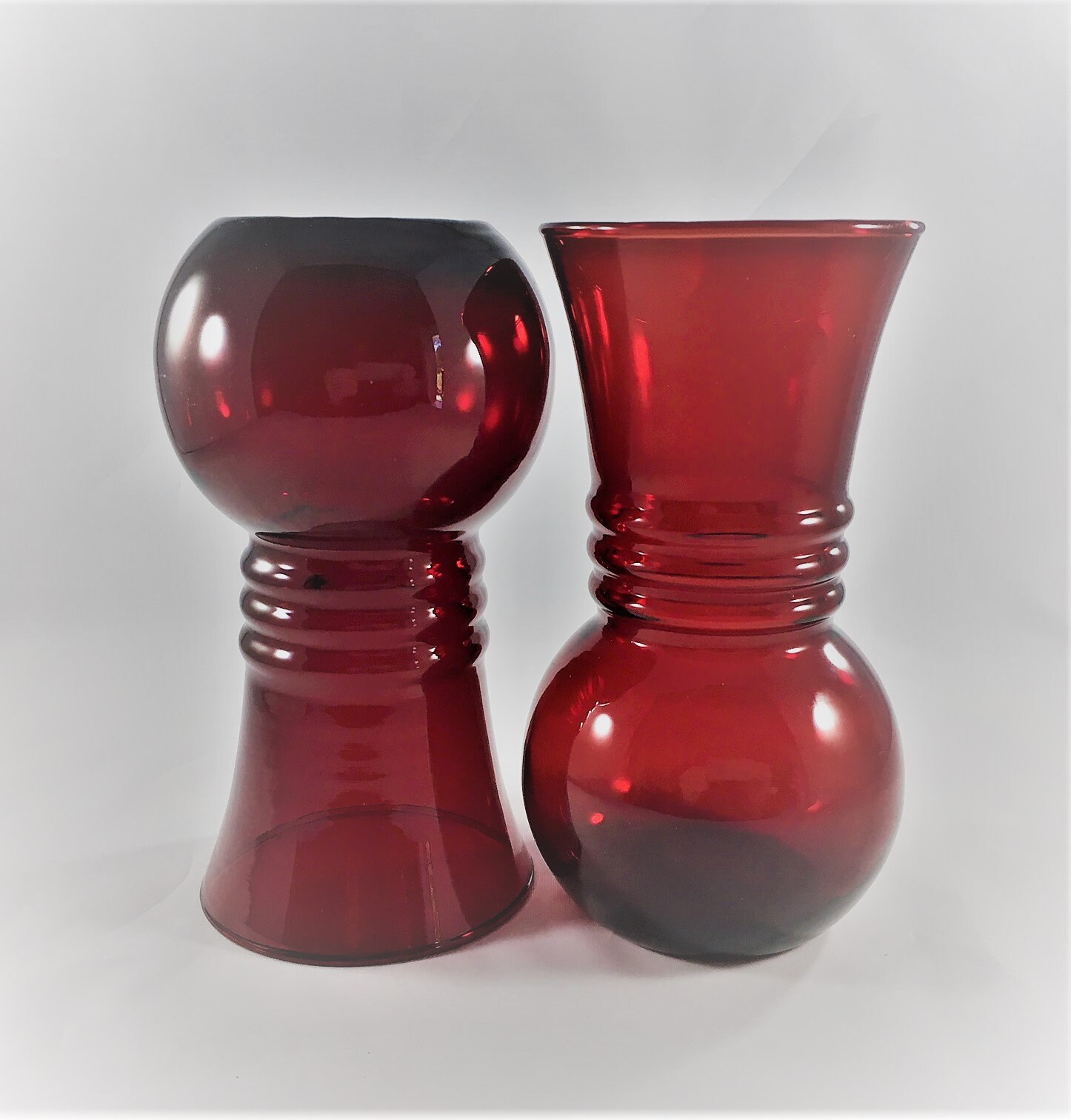 Set of 2 Hocking Royal Ruby Flower Vases Red Depression Glass Vases